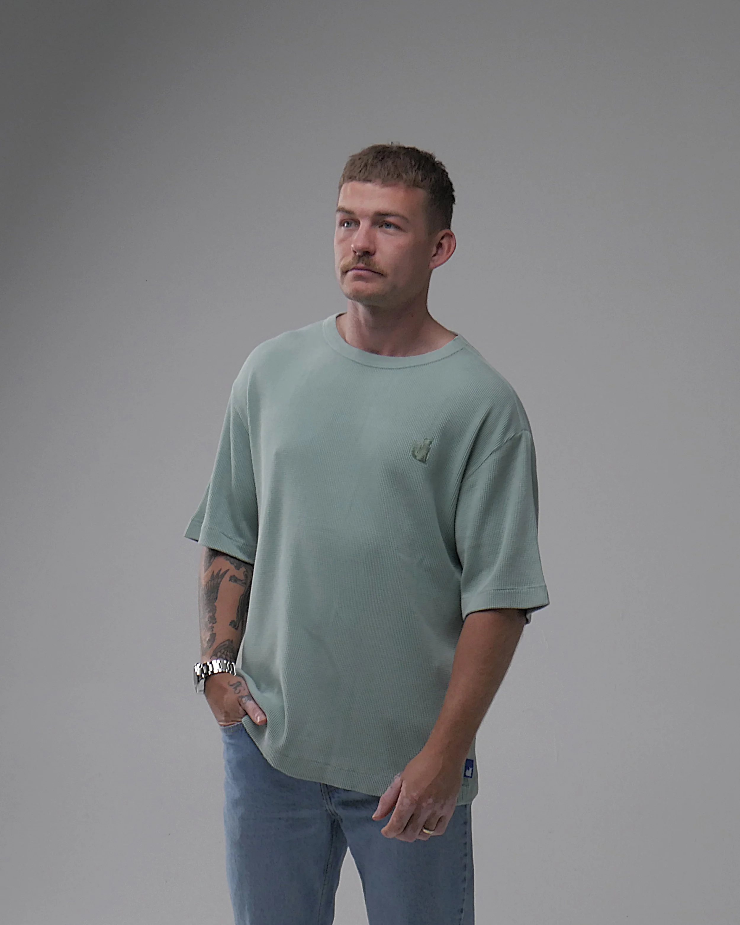 Waffle Relaxed Tee | Faded Green