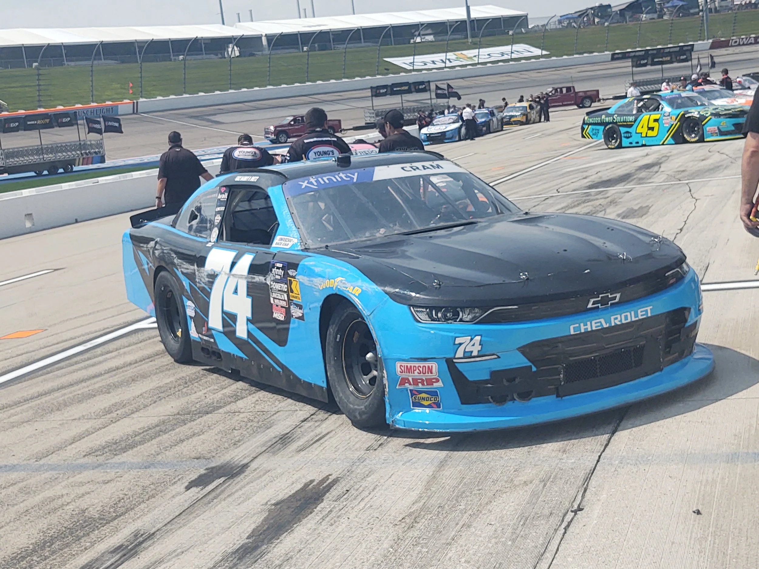 XFINITY: Dawson Cram finishes last after he and Harmon team fight mechanical gremlins for nearly half of Iowa race