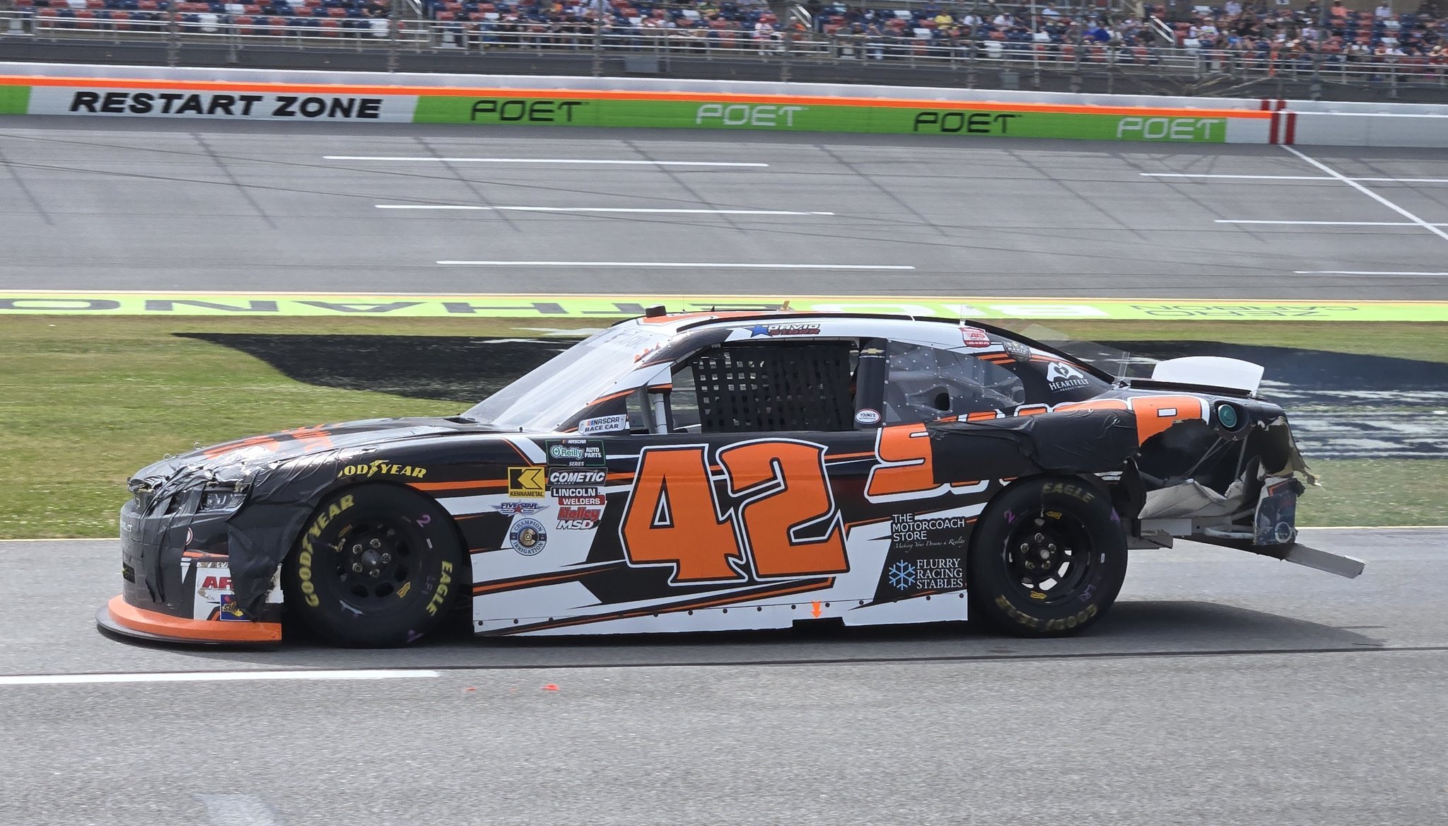 O’REILLY: David Starr overheats after damage in first-lap tangle at Talladega