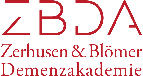 Logo für Zerhusen & Blömer Demenzakademie mit roten Buchstaben auf einem transparenten Hintergrund.