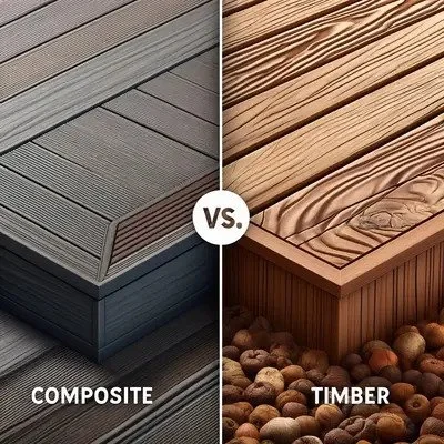 comparison image of composite vs timber decking