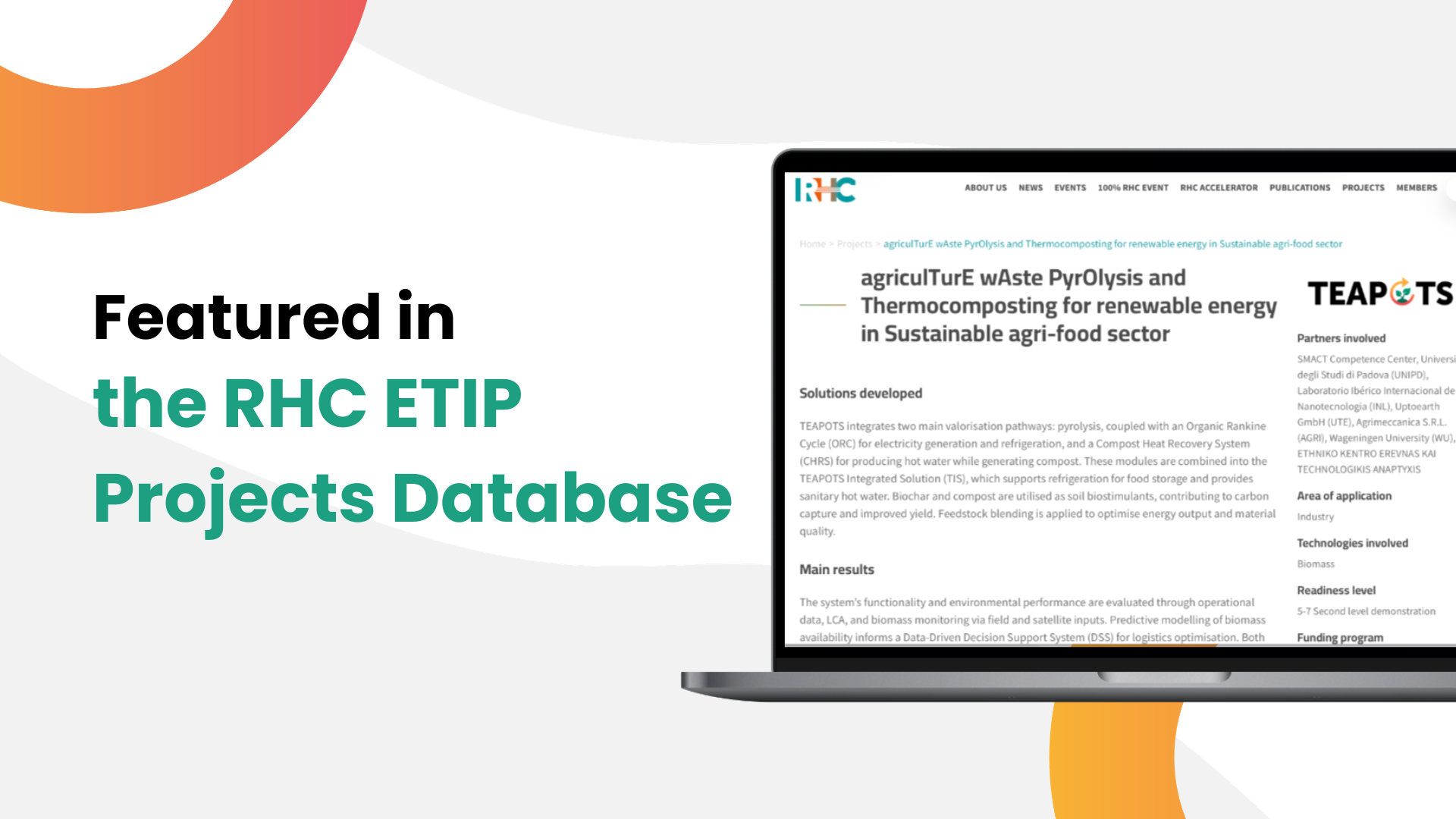 TEAPOTS Featured in the RHC ETIP Projects Database