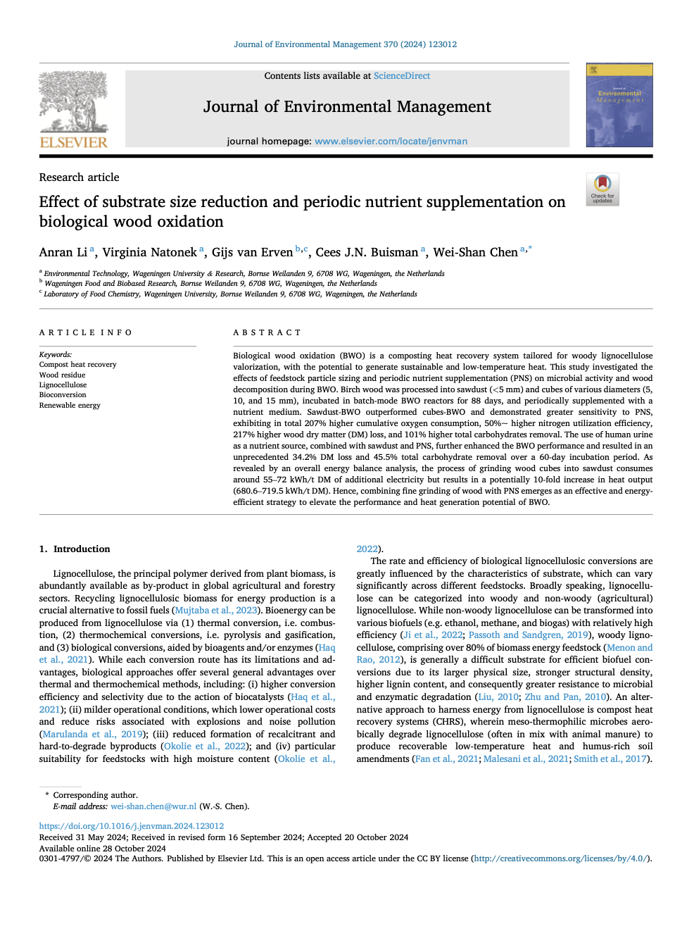 Effect of Substrate Size Reduction and Periodic Nutrient Supplementation on Biological Wood Oxidation