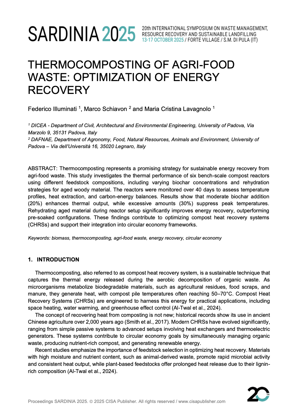 Thermocomposting of Agri-Food Waste: Optimization of Energy Recovery