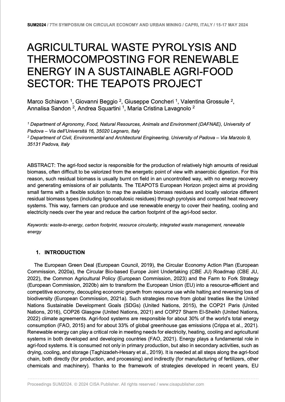  Agricultural Waste Pyrolysis and Thermocomposting for Renewable Energy in a Sustainable Agri-food Sector: The TEAPOTS project