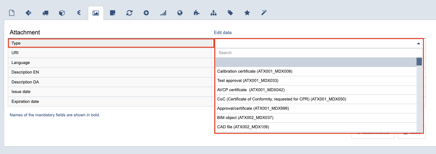 Tilknytning af fil i Leverandør-PIM. Visning af filtyper.