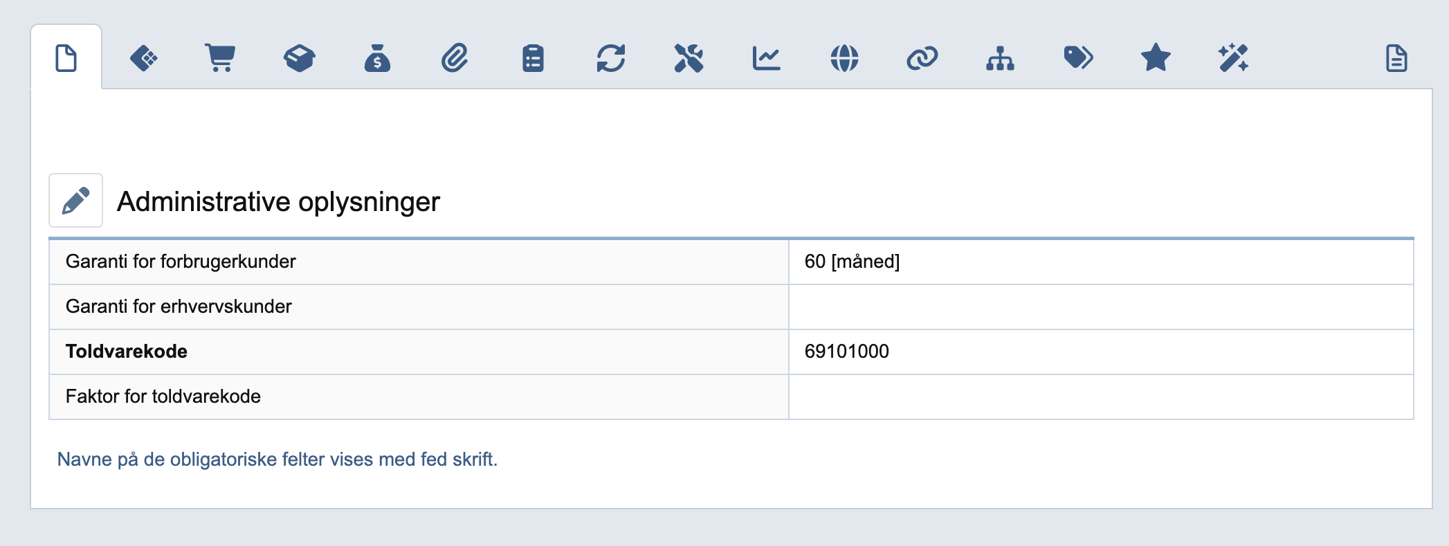 Felt for indtastning af udvidet garanti dansk user interface.
