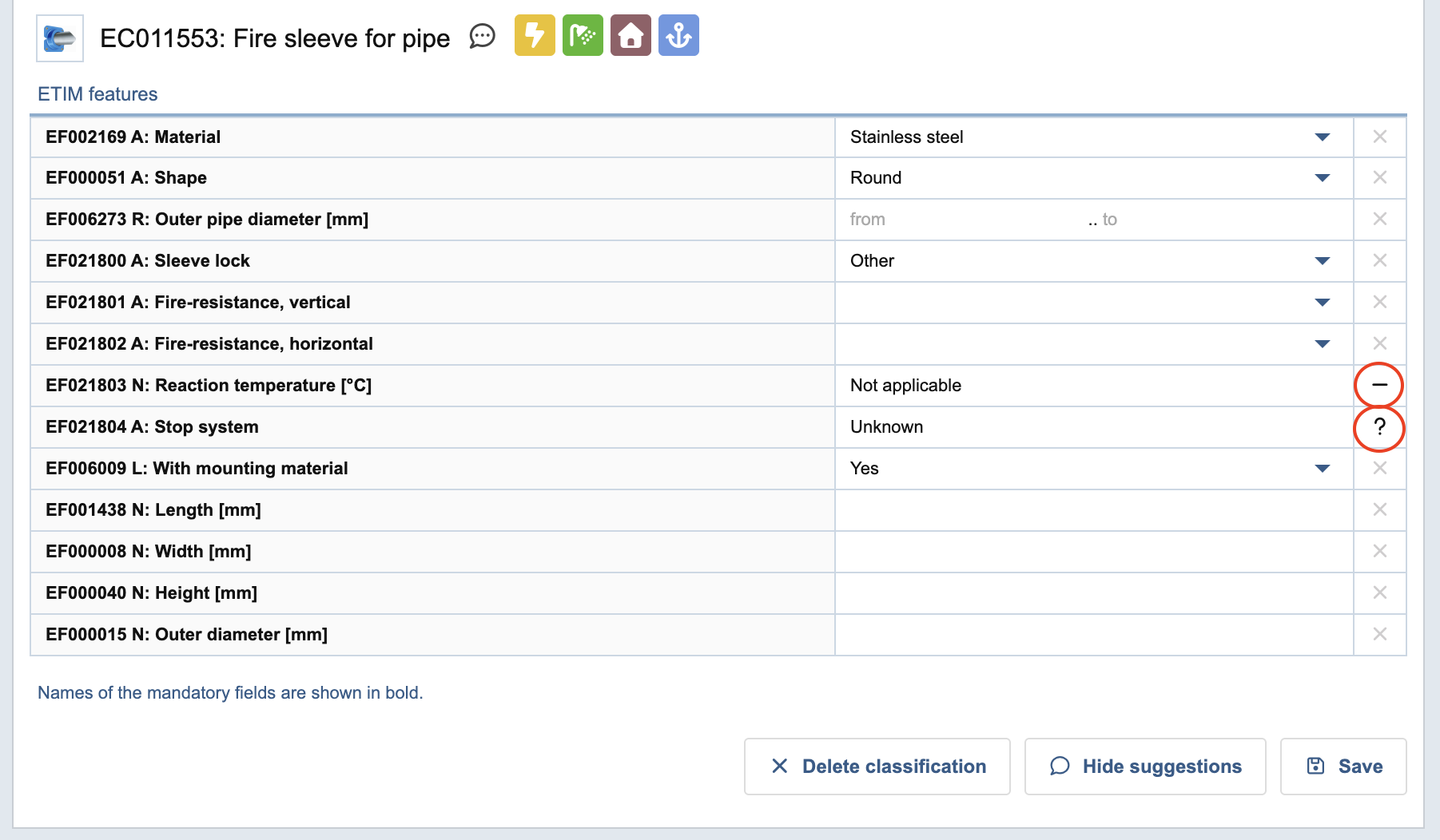 ETIM-features (tekniske specifikationer).