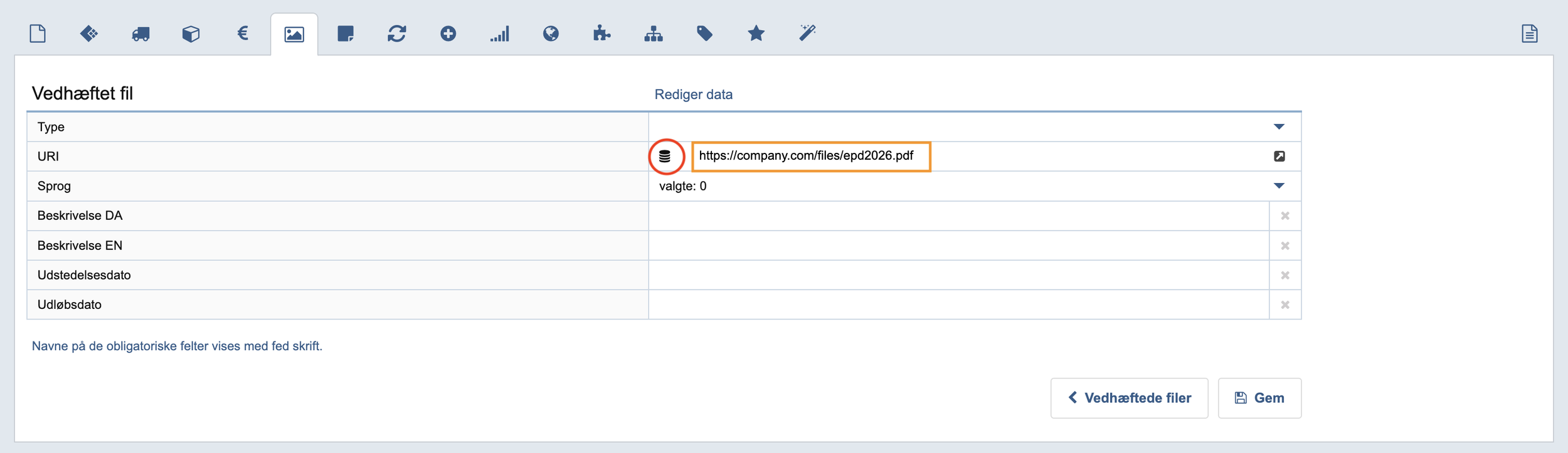 Tilføj URL/link til filen - enten via Diskpladsen eller egen filbank.