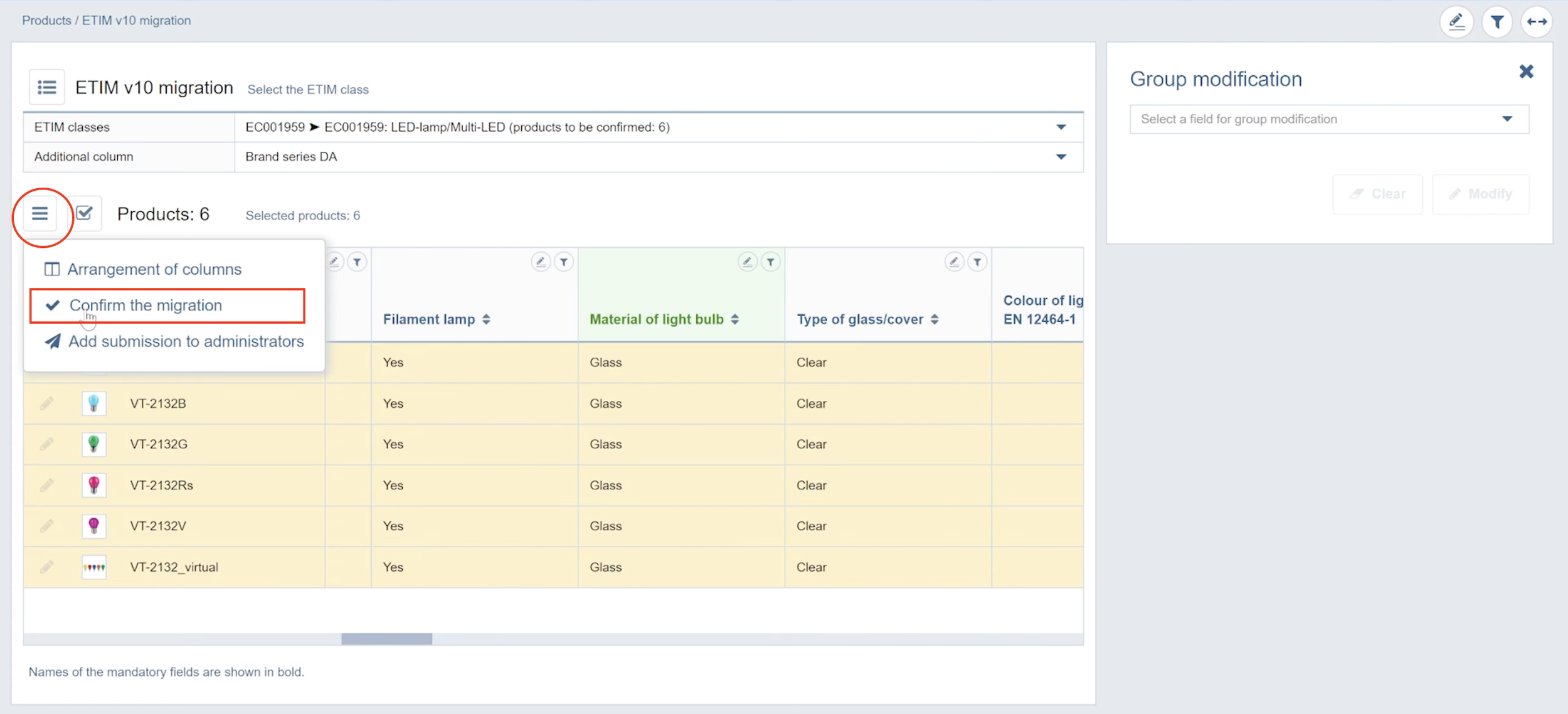 Bekræft ændringer til ETIM-migration.