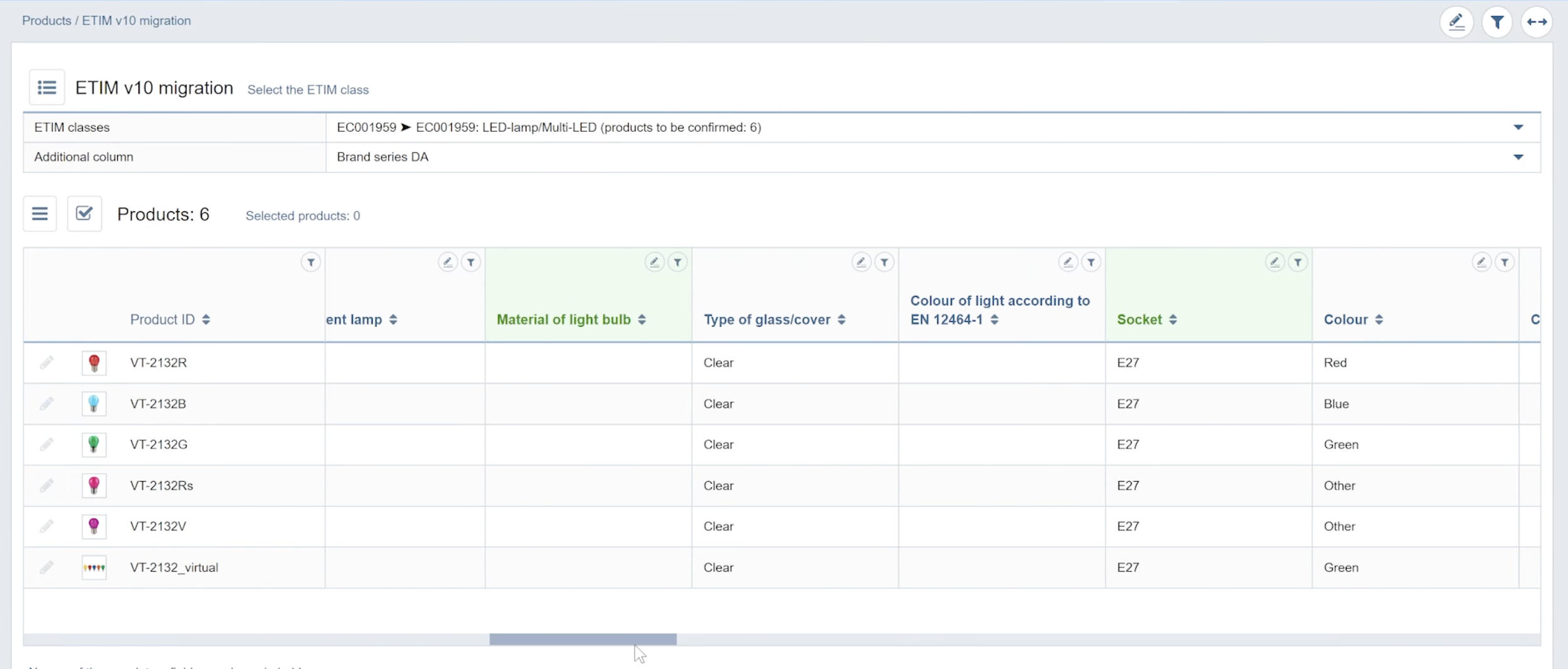 Migreringsassistenten. Oversigt over ændringer i klasser og specifikationer.