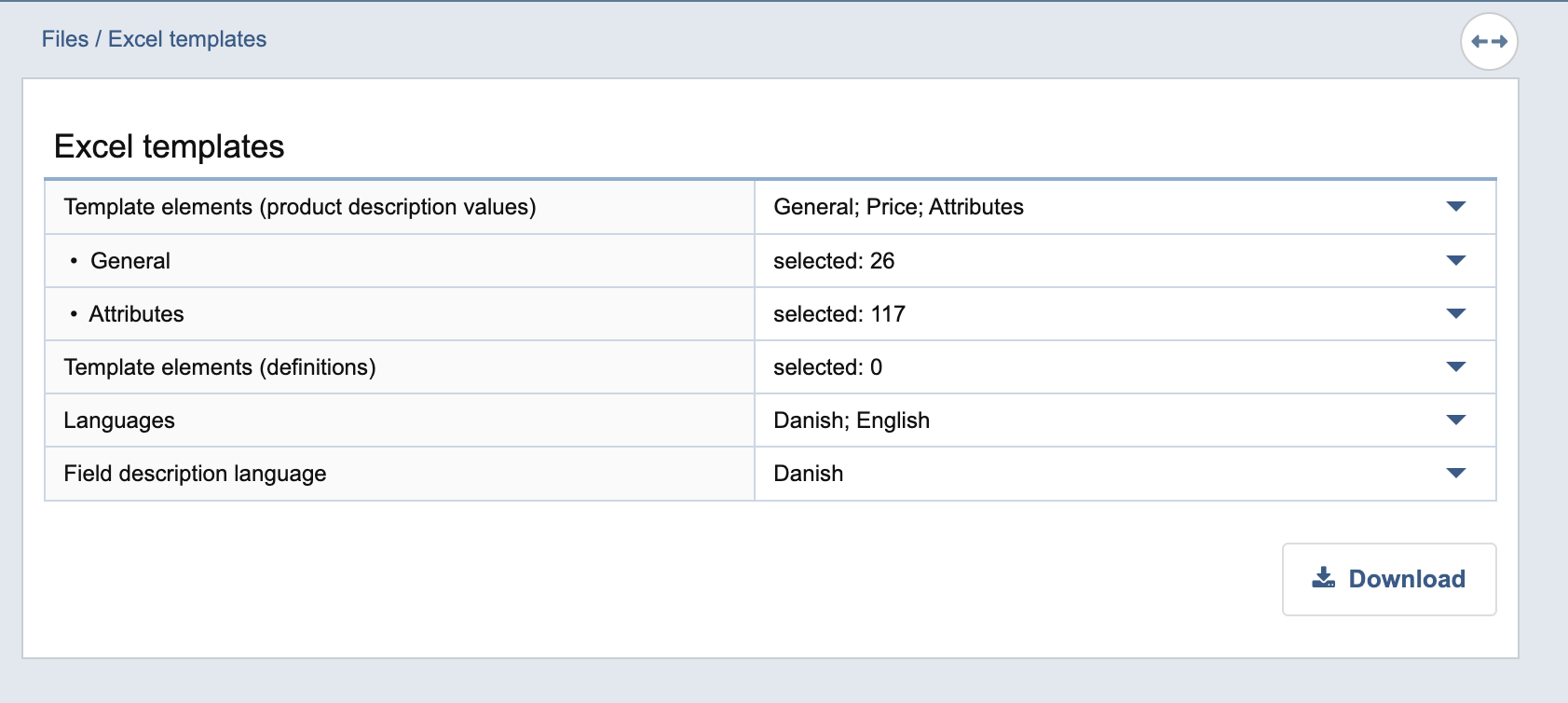 Eksport af Excel-skabelon.