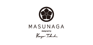 Logo with a stylized flower inside a circle, the text 'MASUNAGA' and 'designed by Kiyoshi Takada' beneath it.