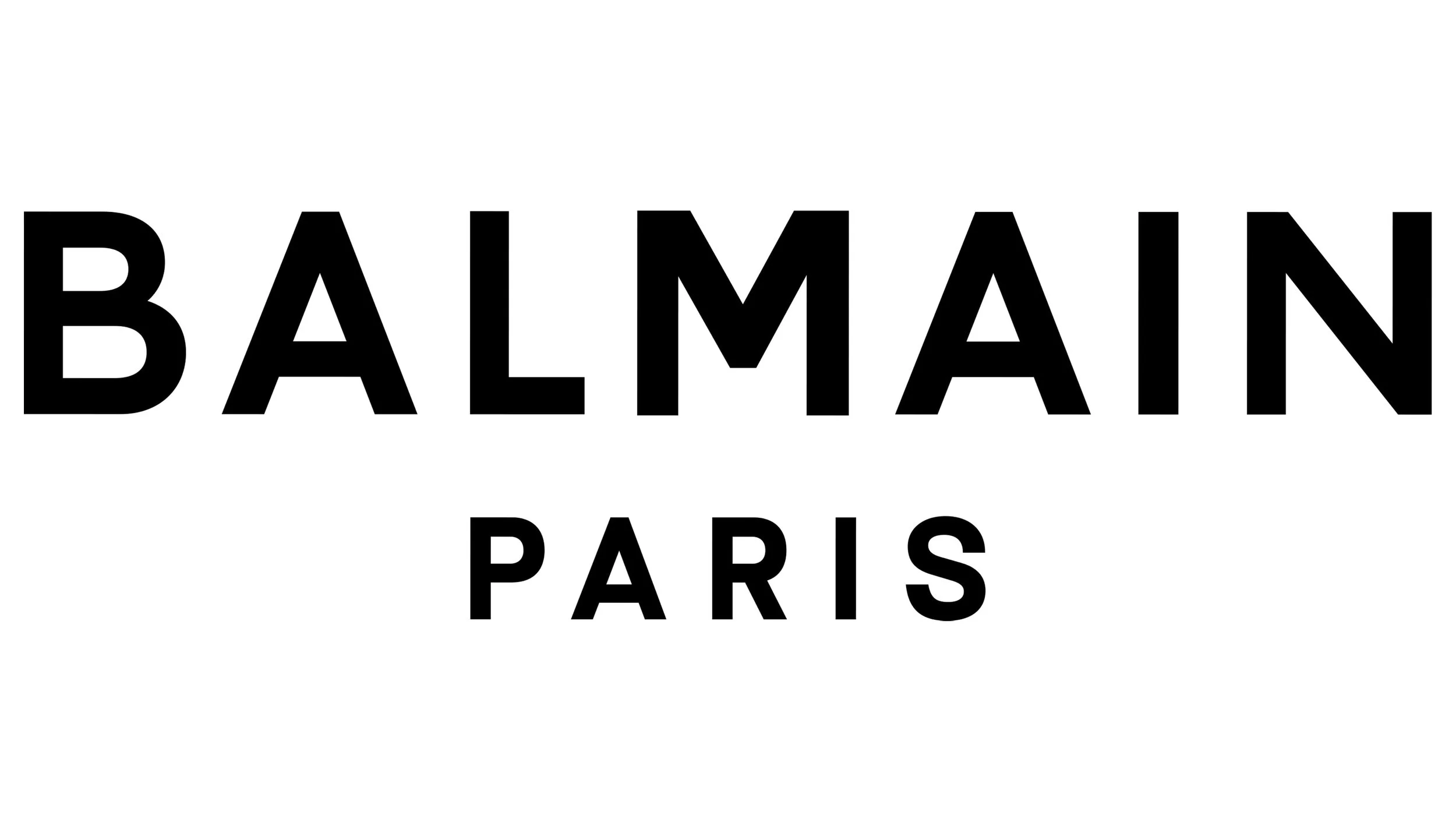 Black text that says BALMAIN PARIS on a white background.