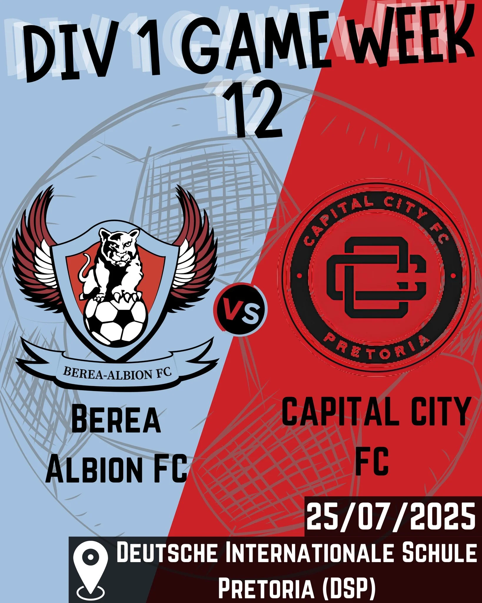 📅 GAME WEEK 12 &ndash; BEREA ALBION FC 🔥⚽

A full day of action ahead! Our junior teams defend the home ground, while our u19 head out on the road for league battles 💪🔵

🔵 Saturday, 26 July 2025

📍 DSP (Home Fixtures)
U11 FAPDL &ndash; 🆚 Capit