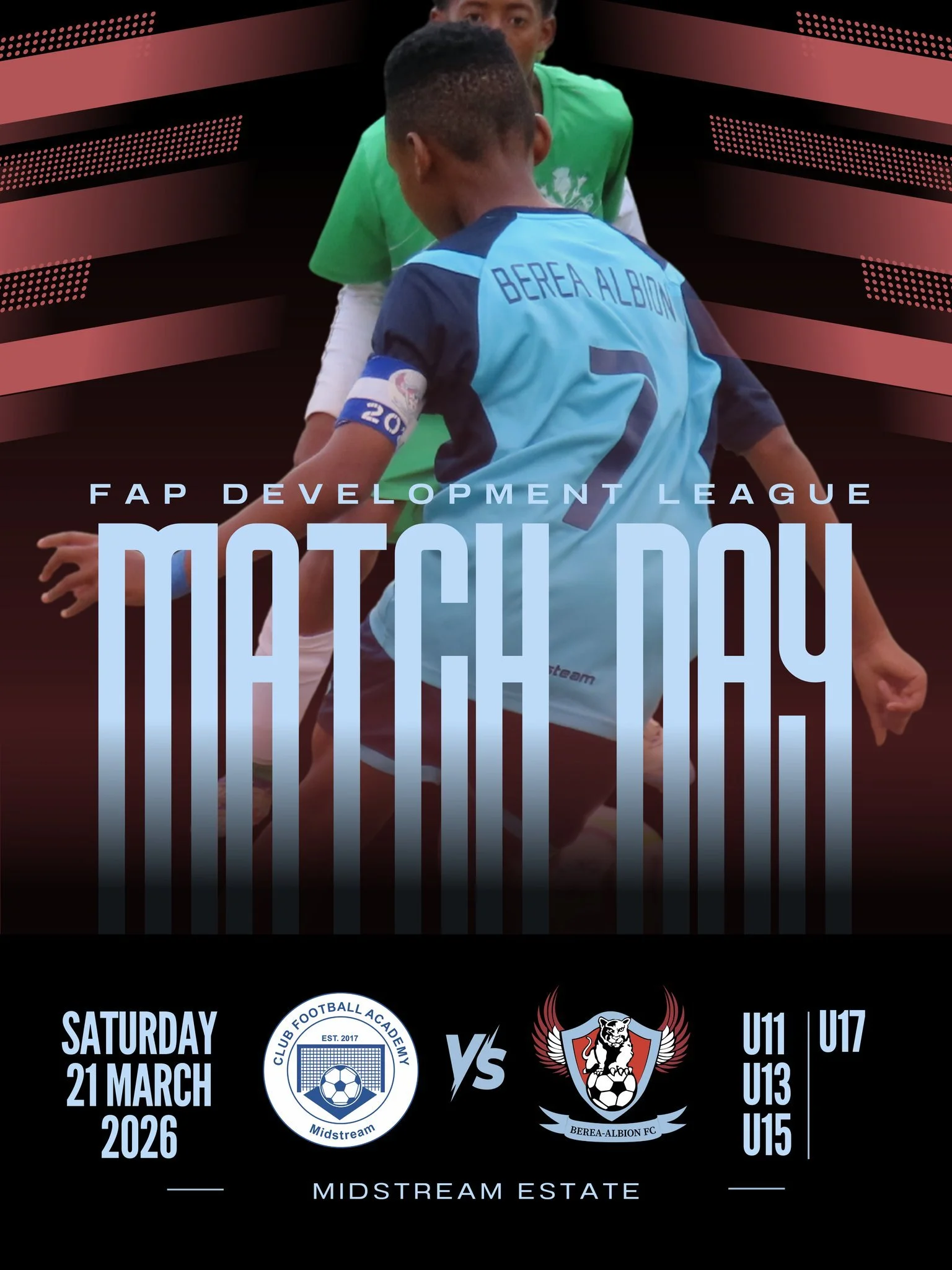 🔥 FAP DEVELOPMENT LEAGUE &ndash; MATCHDAY 🔥⚽

A big morning ahead for our junior sides as we head out for a full round of fixtures against CFA Midstream 💪💙

📅 Saturday, 21 March 2026
🆚 CFA Midstream
📍 Midstream Estate

⏰ Fixture Times:
U11 Div
