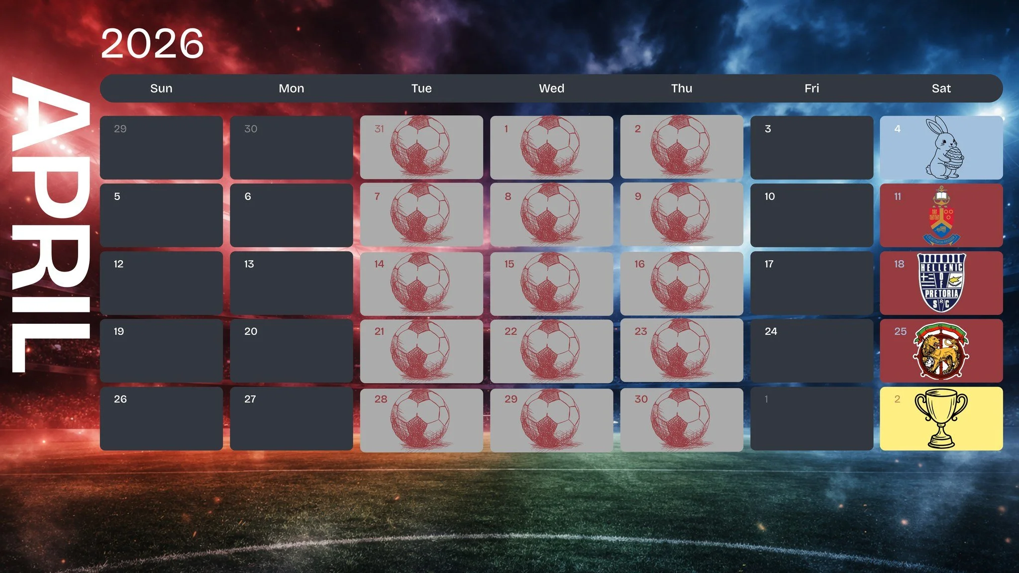 📅 APRIL FIXTURES &ndash; BEREA ALBION FC ⚽🔥

A big month of away battles and key home clashes awaits! Let&rsquo;s stay sharp, compete hard, and represent the badge with pride all month long 💙

🔵 Saturday, 11 April &ndash; 🆚 Tuks (Away)
🏟️ Tuks

