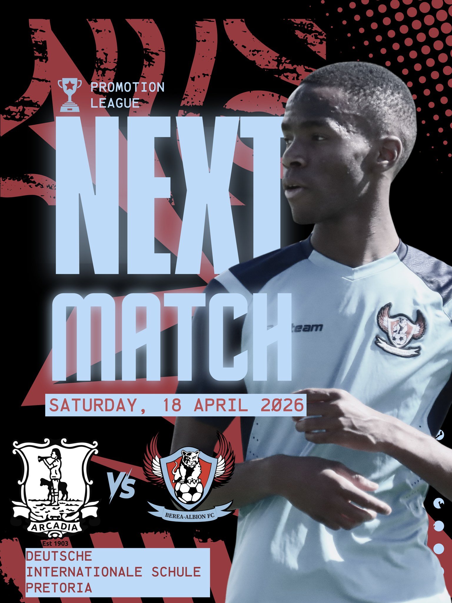 🏆⚽ PROMOTION LEAGUE &ndash; MATCHDAY ⚽🏆

It&rsquo;s game time under the afternoon sun as we take on Arcadia Shepards at home 💪💙

📅 Saturday, 18 April 2026
🆚 Arcadia Shepards
📍 DSP
⏰ Kick-off: 15h30

Big moments. Big energy. Time to step up and