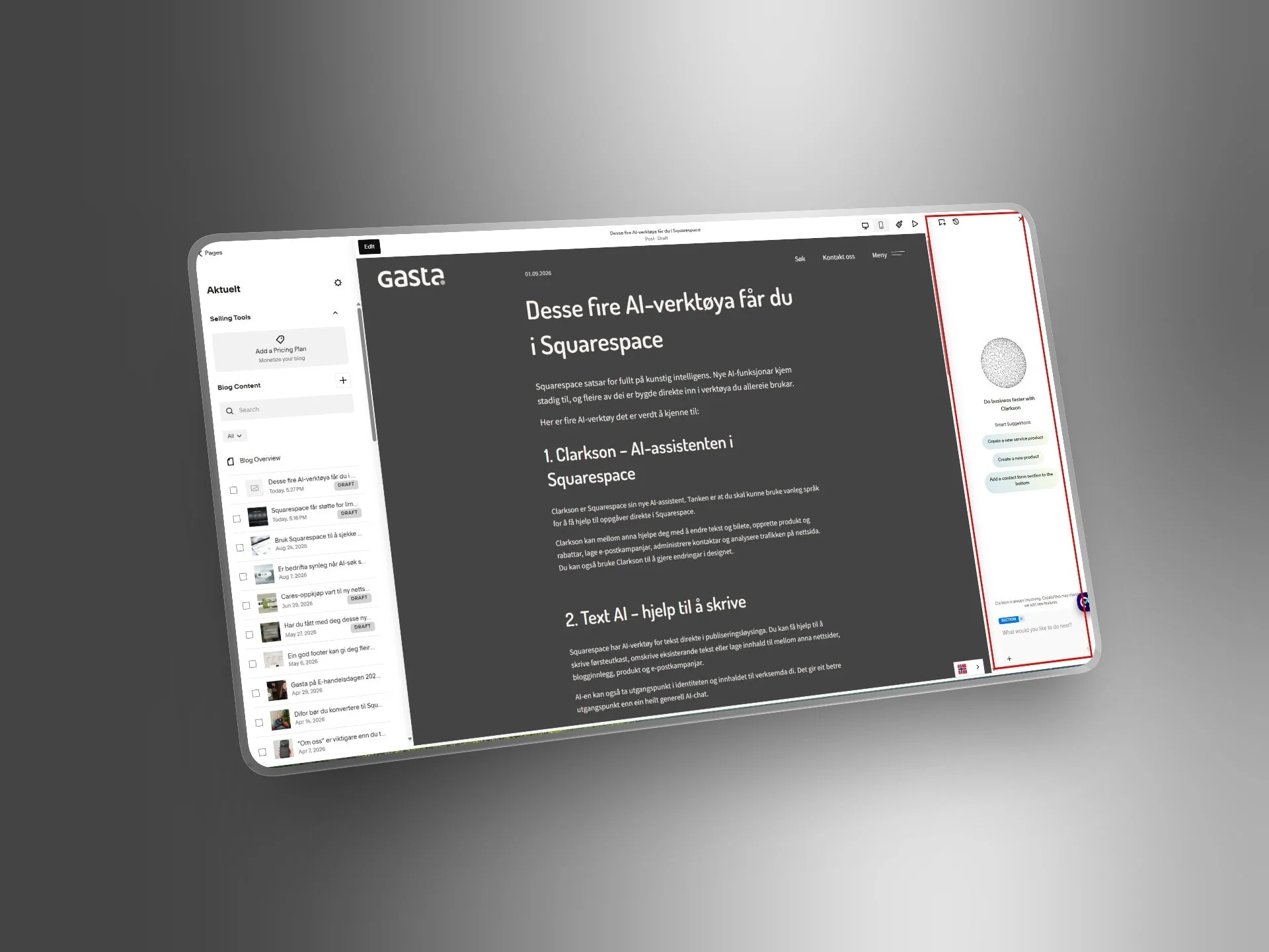 Desse fire AI-verktøya får du i Squarespace