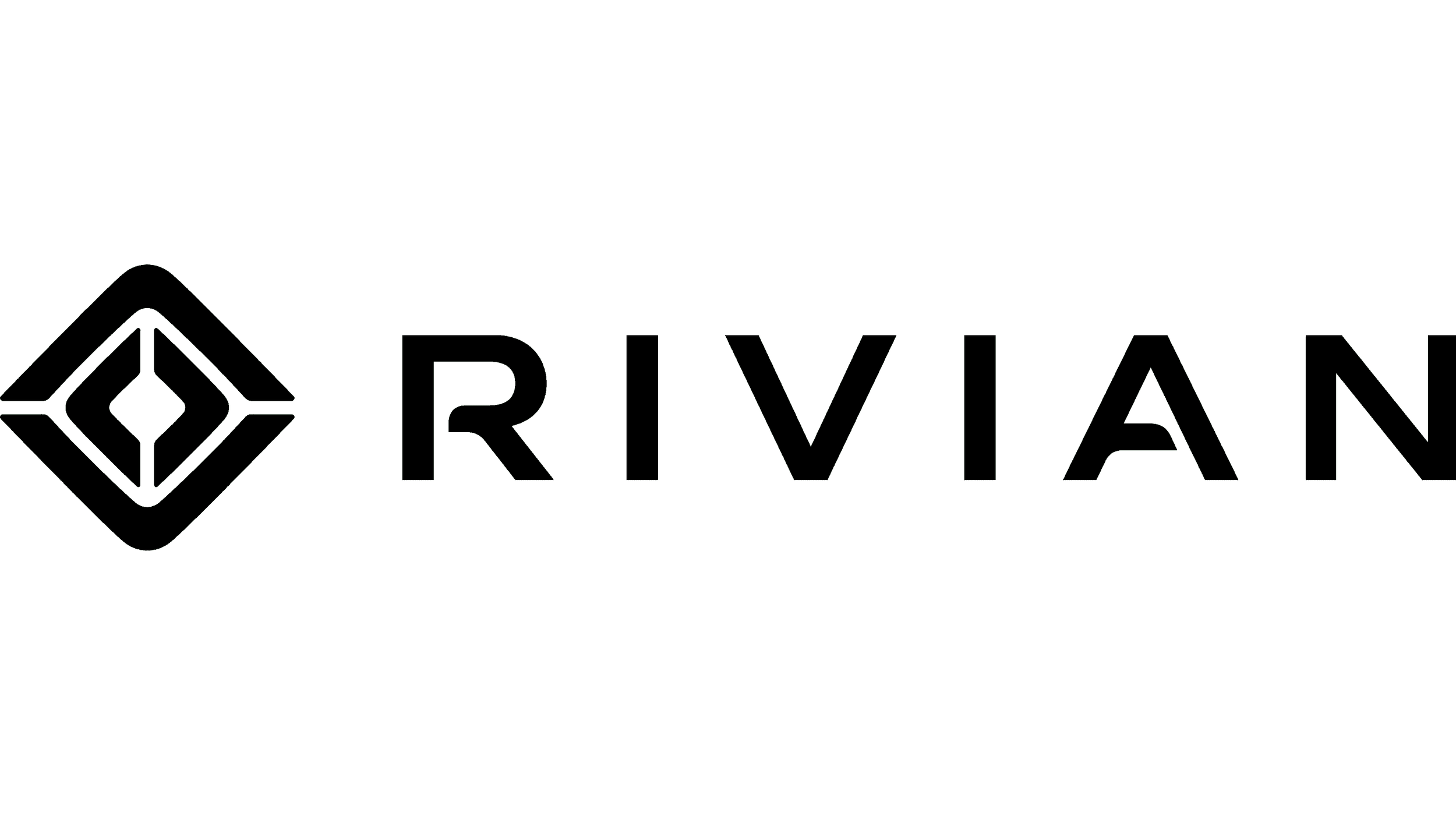 Rivian logo with the company name in bold black letters and a geometric emblem on the left.