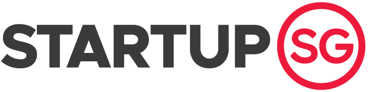Logo with the words 'STARTUP SG' with 'STARTUP' in black text and 'SG' inside a red circle.