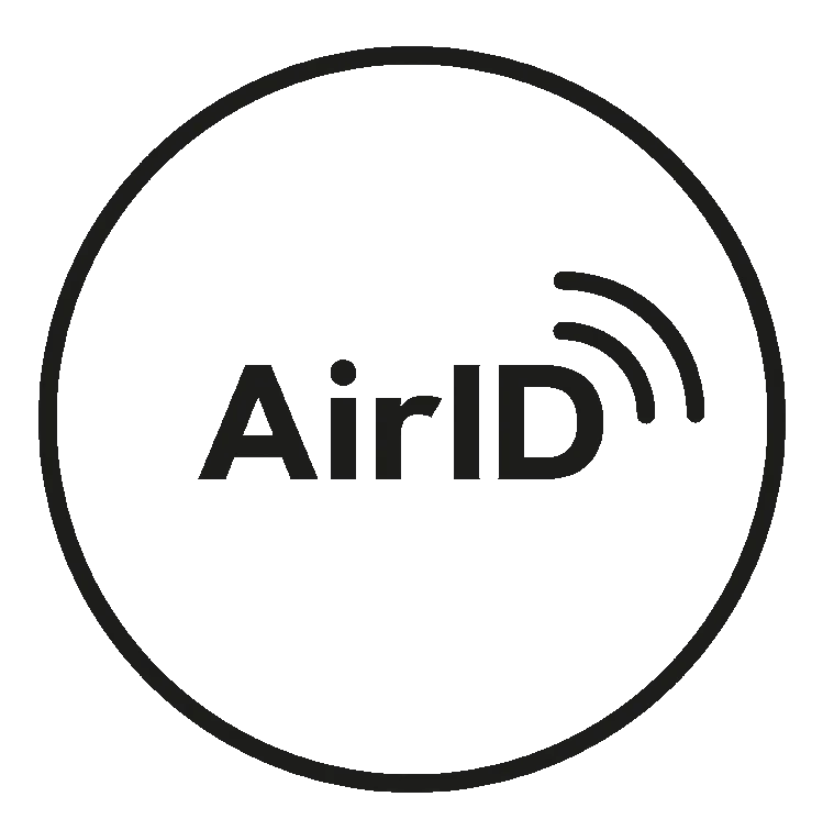 A black circle with the words 'Air ID' in the center and Wi-Fi signal lines above the text, all in dark gray.