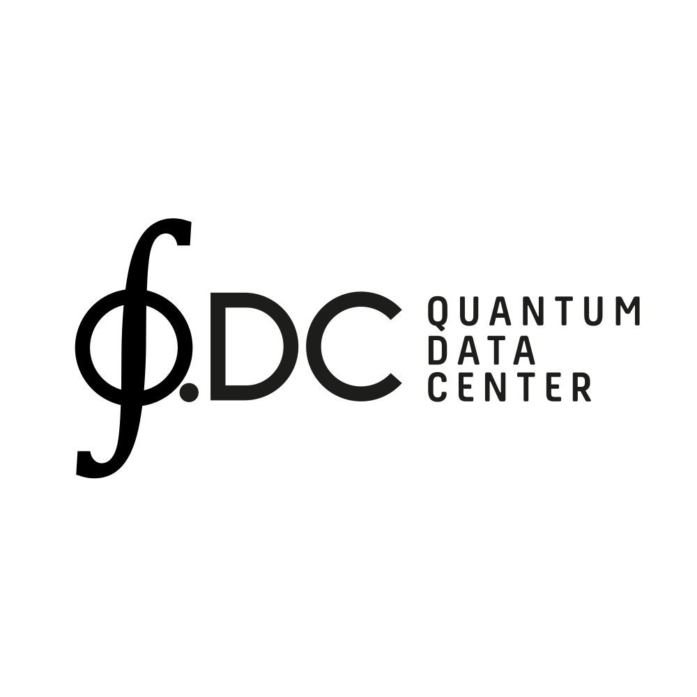 Logo of the Quantum Data Center with the letters QDC and a stylized symbol, on a white circular background.
