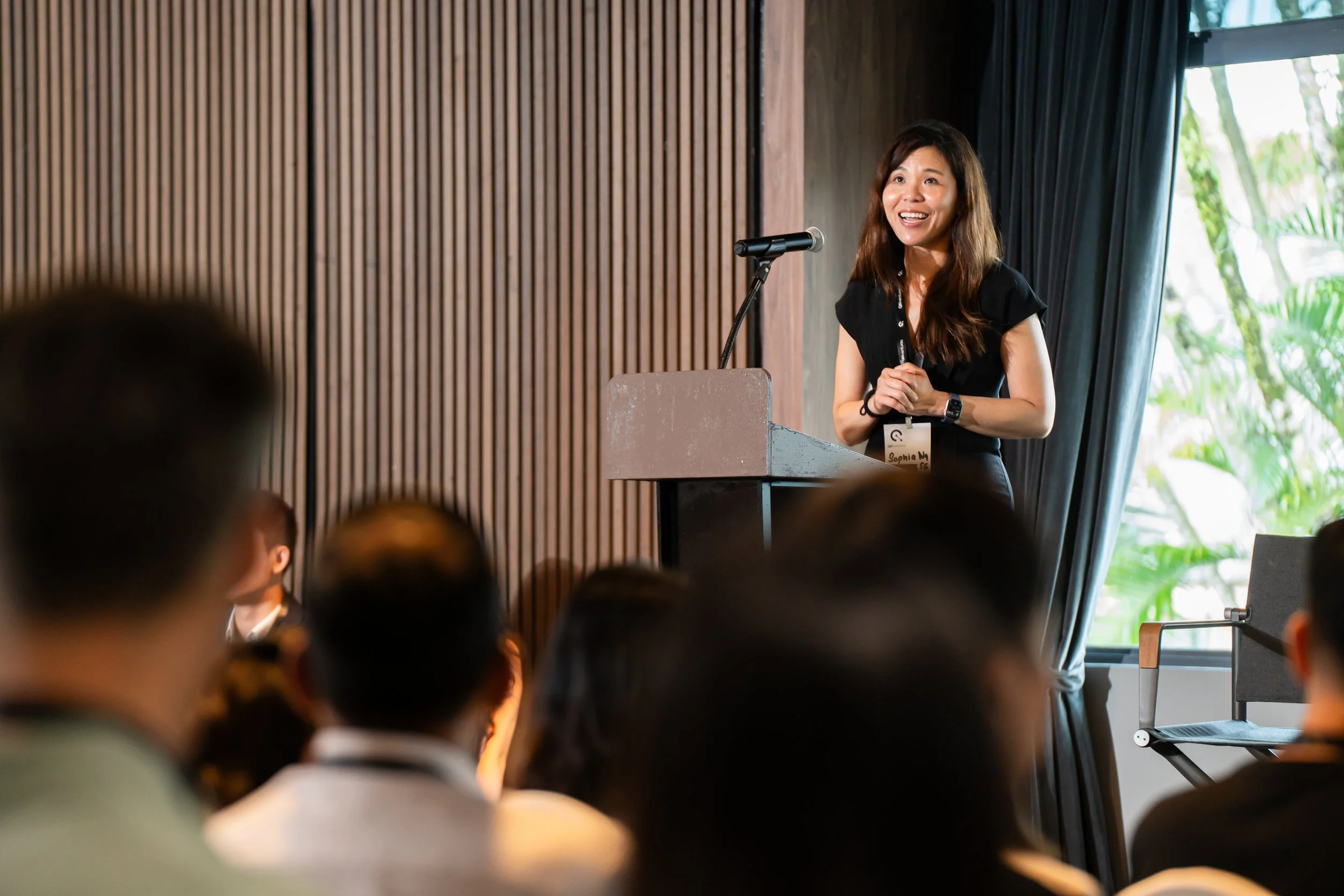 Sophia Ng speaking at the Grand Opening