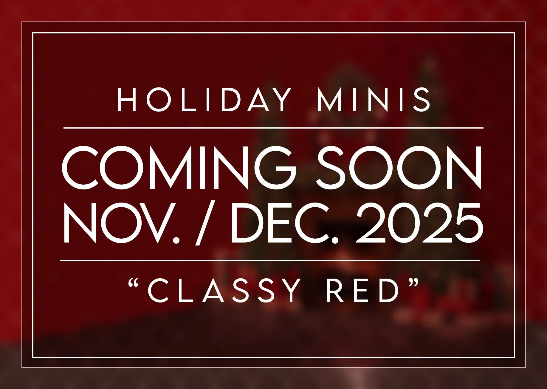SAVE THE DATE! 

I know it's Halloween Time (my favorite time of year), but Christmas will be here before you know it! Get ready for the &quot;Classic Red&quot; holiday set for this year's Holiday Mini Sessions, so start planning those outfits!!! Mor
