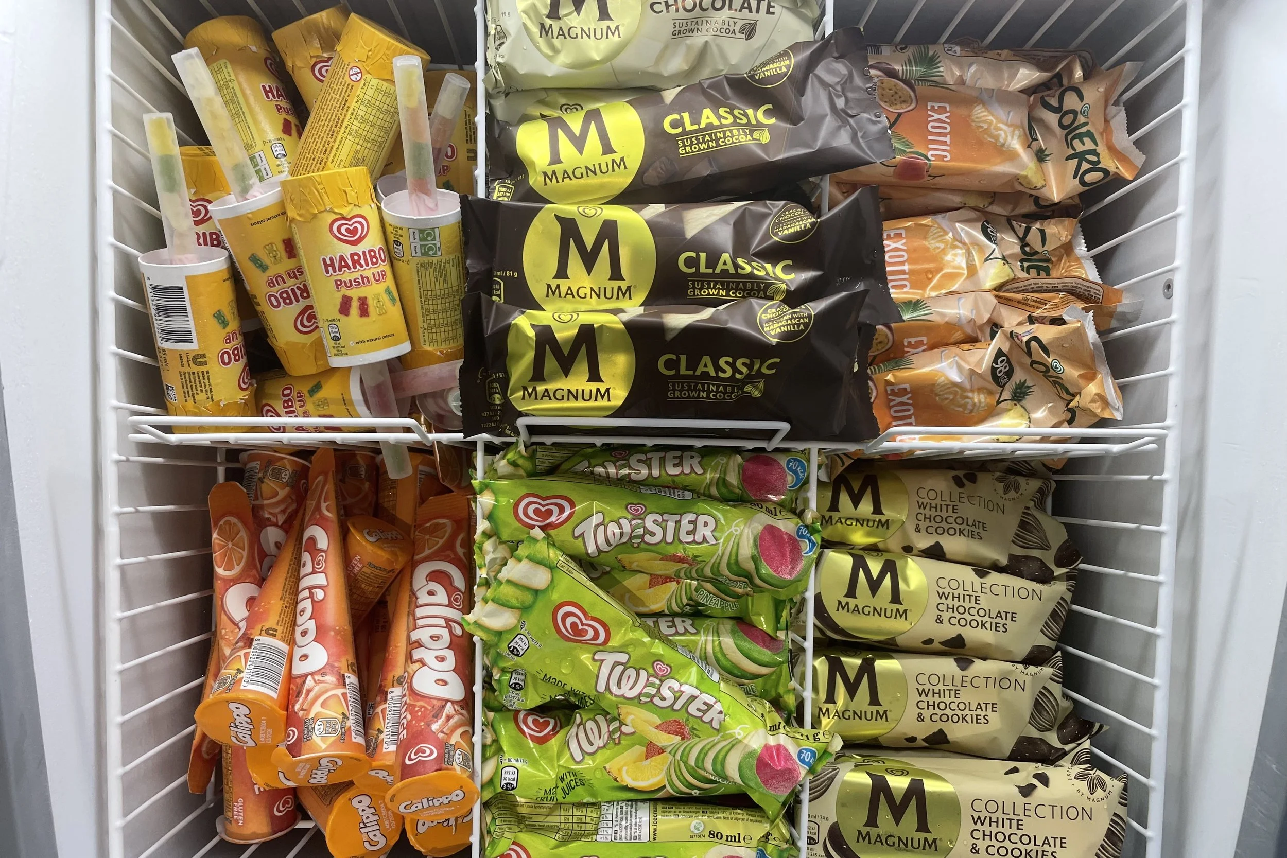 Ice creams available in the shop