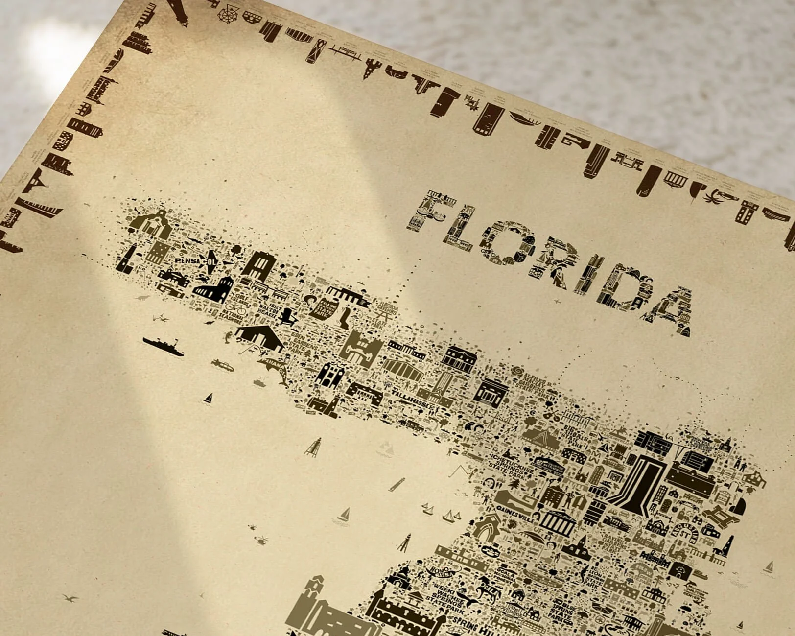 The Antique Edition shifts the mood of the map, giving Florida a quieter, more archival presence.