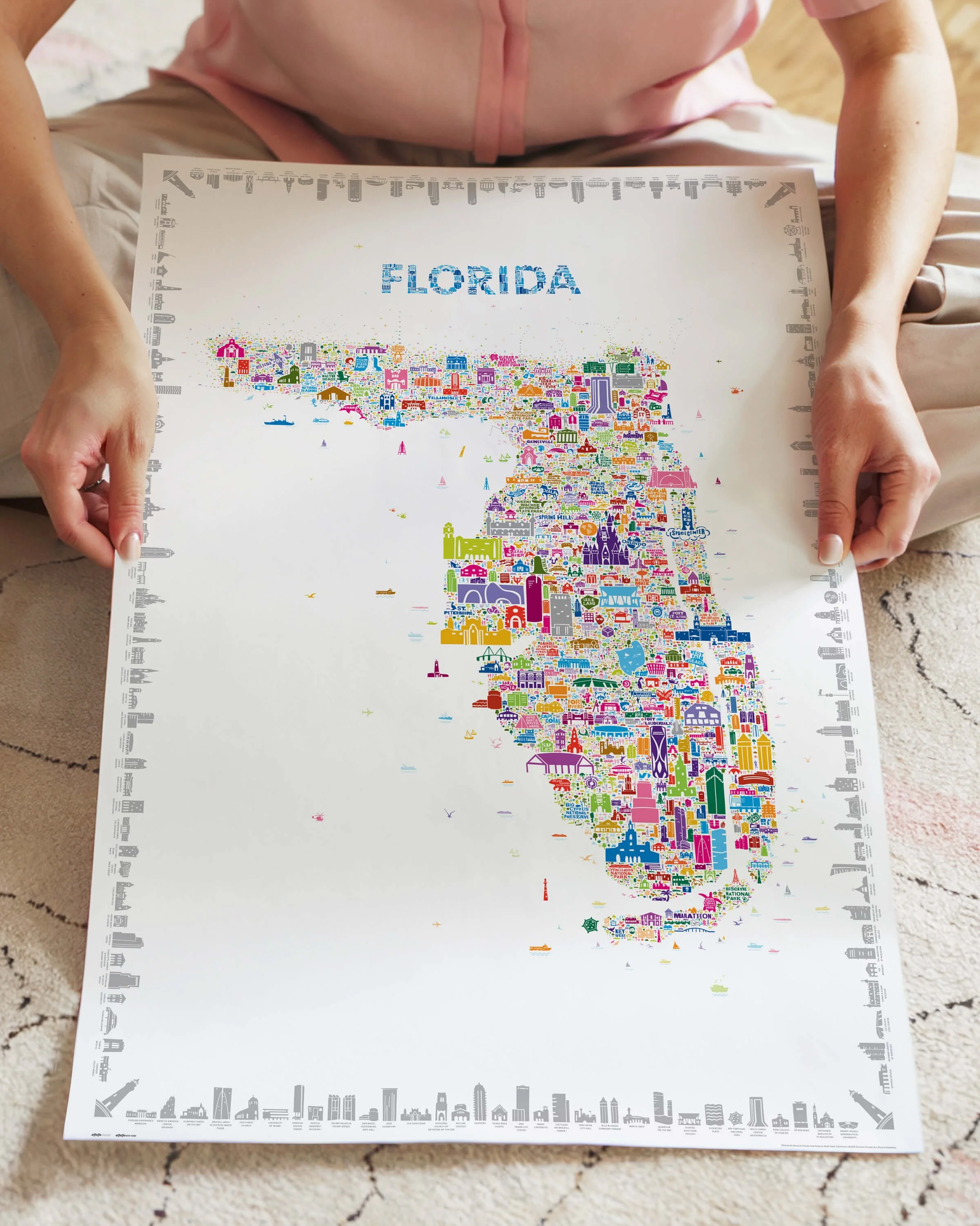 A full view of the Iconic Florida Poster, composed of more than 600 hand-drawn icons.