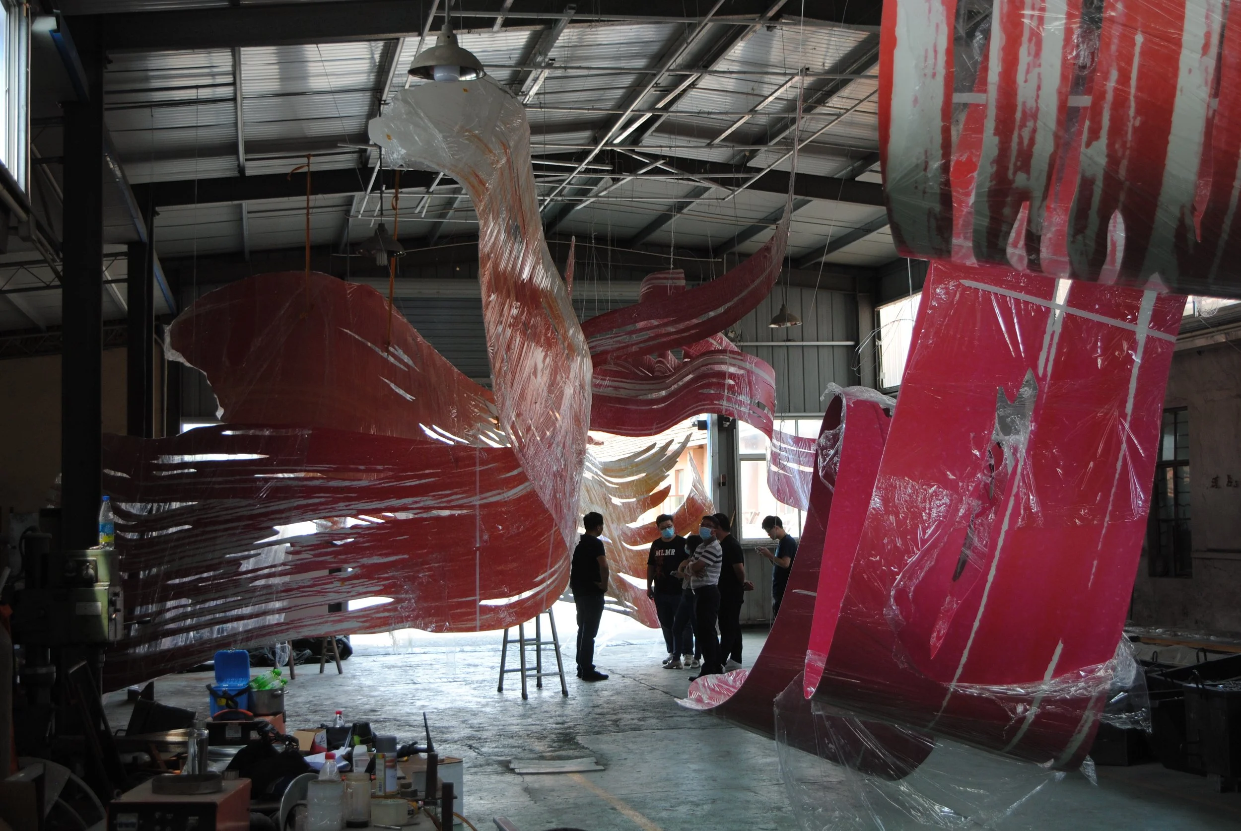 UAP hung all of the pieces at their correct angles (but not heights, for obvious reasons) for the client to see. You can really get a sense of how big BRUSHSTROKE is here.