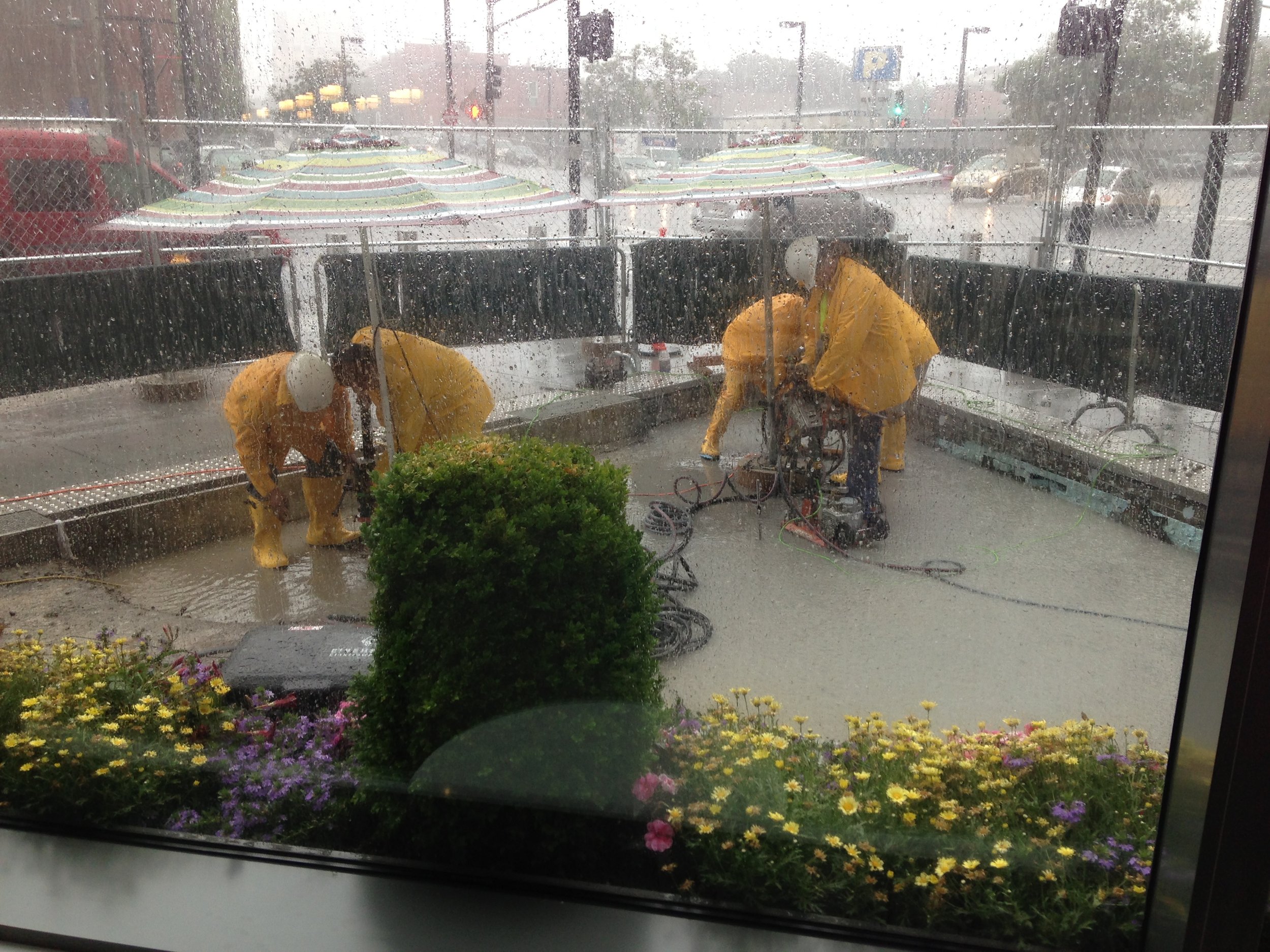 RAIN. Not that it stopped these guys! You couldn't ask for a better team. They were so determined to get this done, I had to force them to come inside when it was lightning. Completely and totally badass.