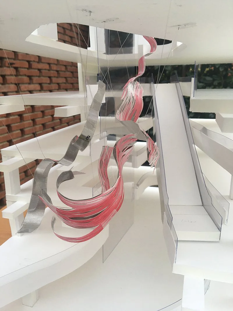 I didn’t have time to vectorize and cut metal pieces like I usually do, so I made paper cut outs and taped them to the metal forms (made of Home Depot roof flashing). I photographed these from every angle, from which UAP in Shanghai somehow made a di