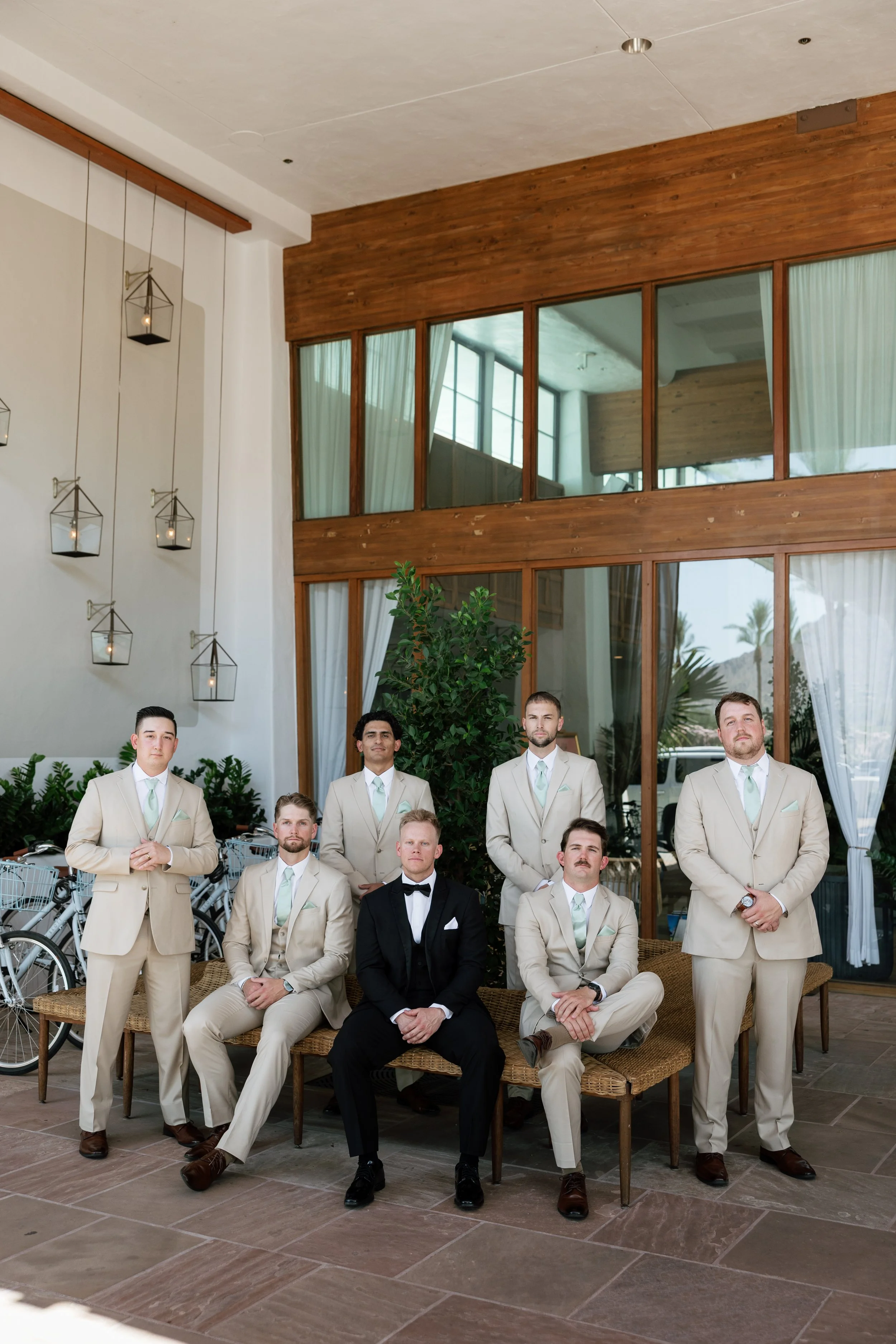 Editorial groomsmen portraits at The Scott Resort & Spa in Scottsdale, Arizona