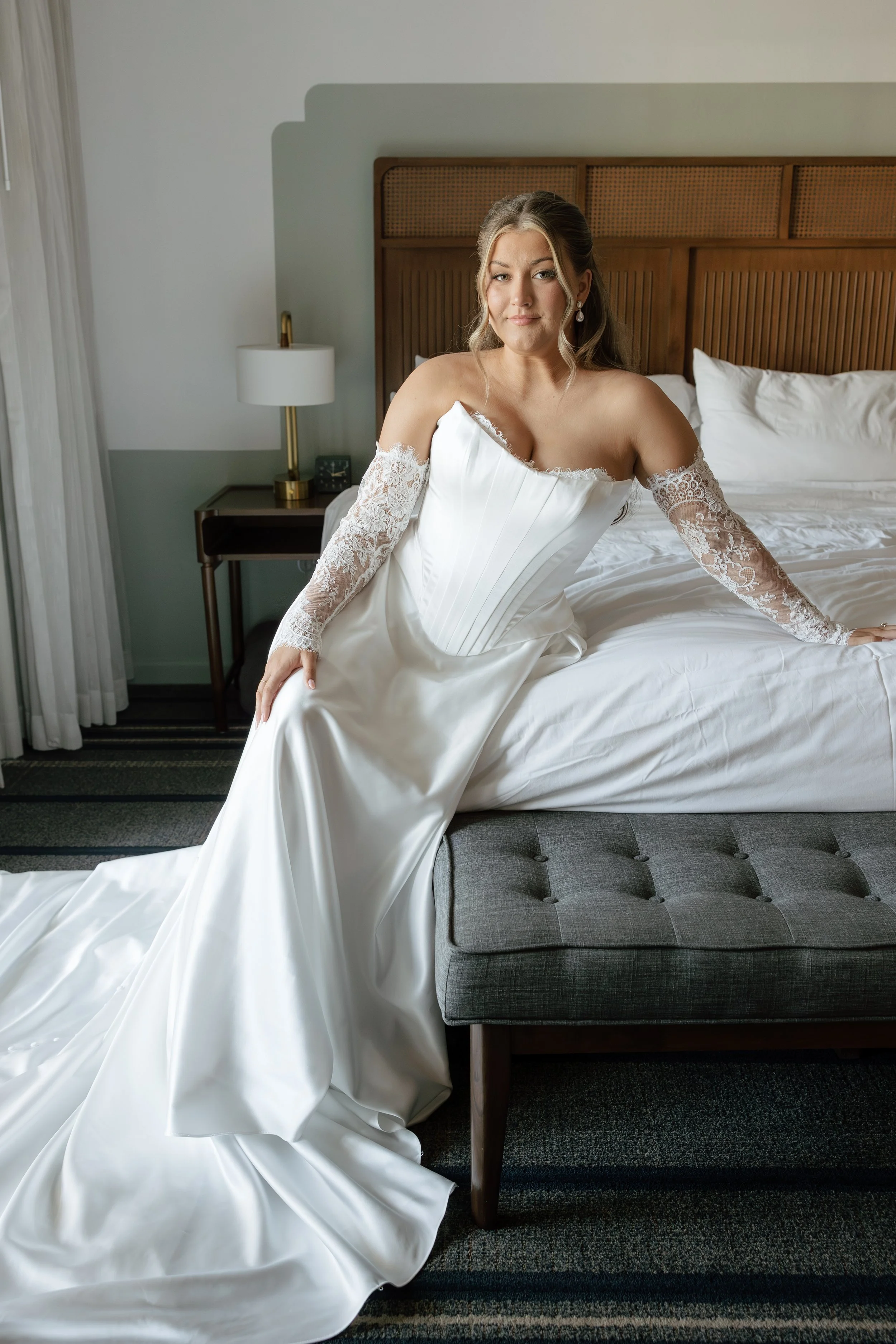 Bride in wedding dress getting ready at The Scott Resort & Spa in Scottsdale, Arizona