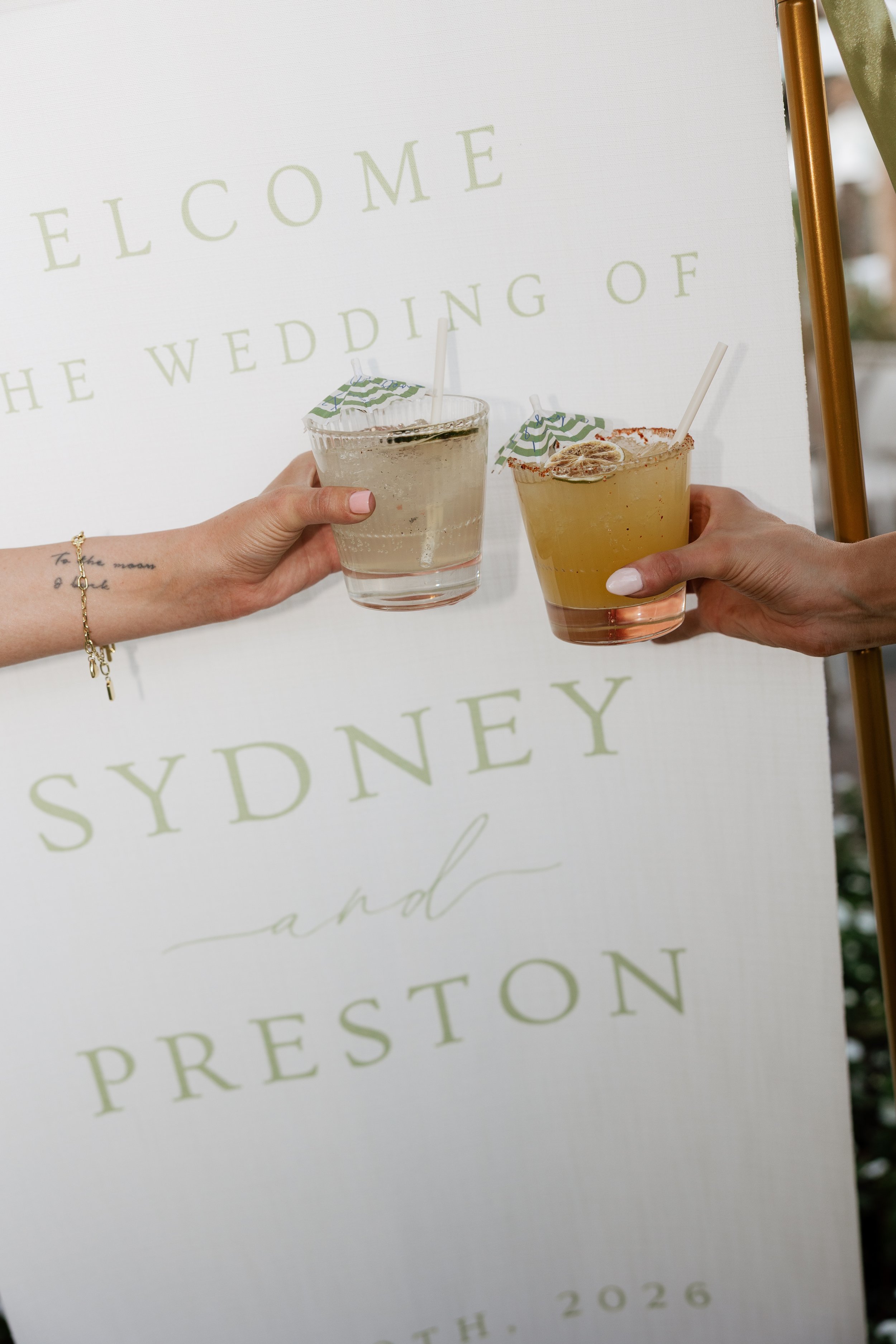 Bride and groom's signature drinks displayed during cocktail hour at The Scott Resort & Spa in Scottsdale, Arizona