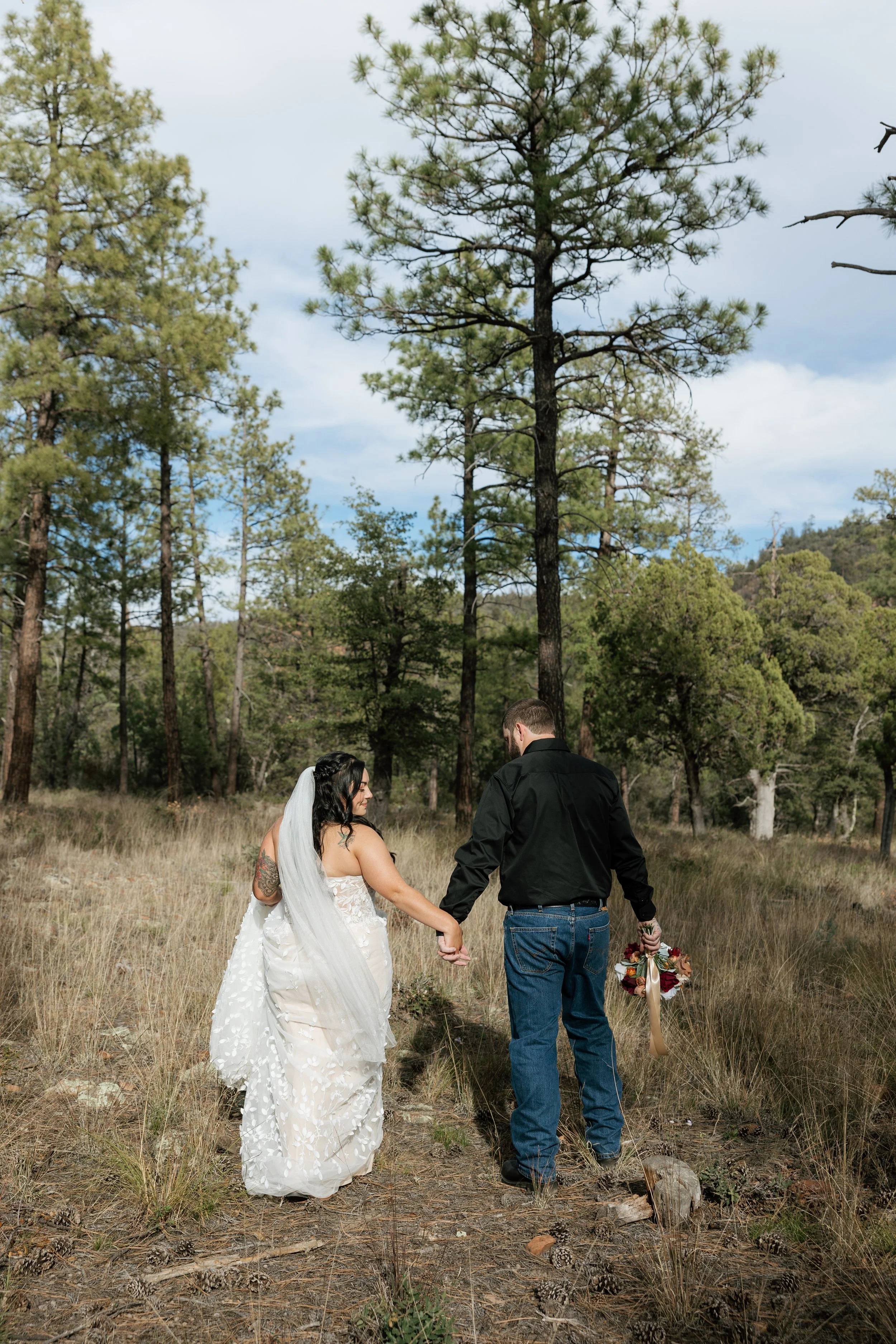 bride and groom at their wedding at cabins on strawberry hill in arizona