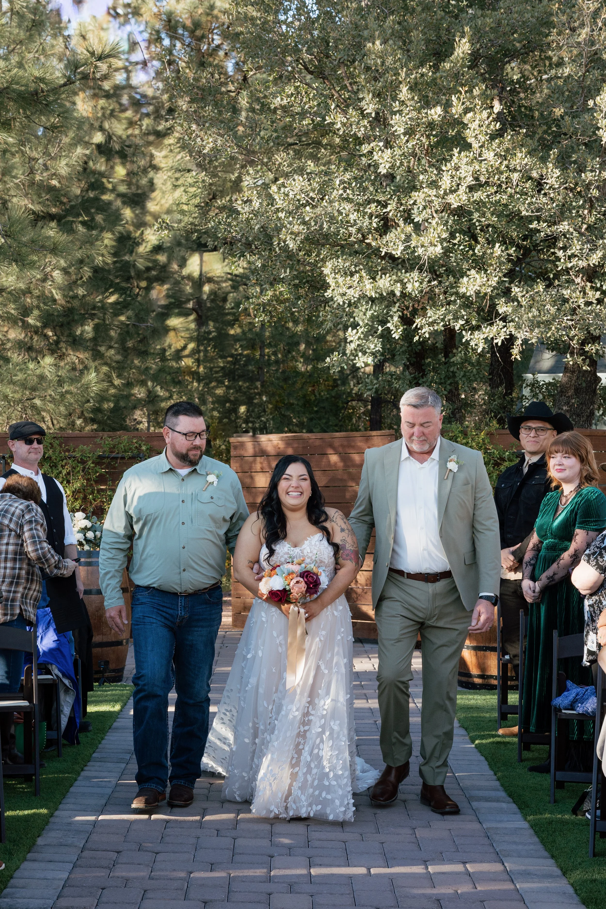 bride walking down the aisle at wedding ceremony in strawberry arizona