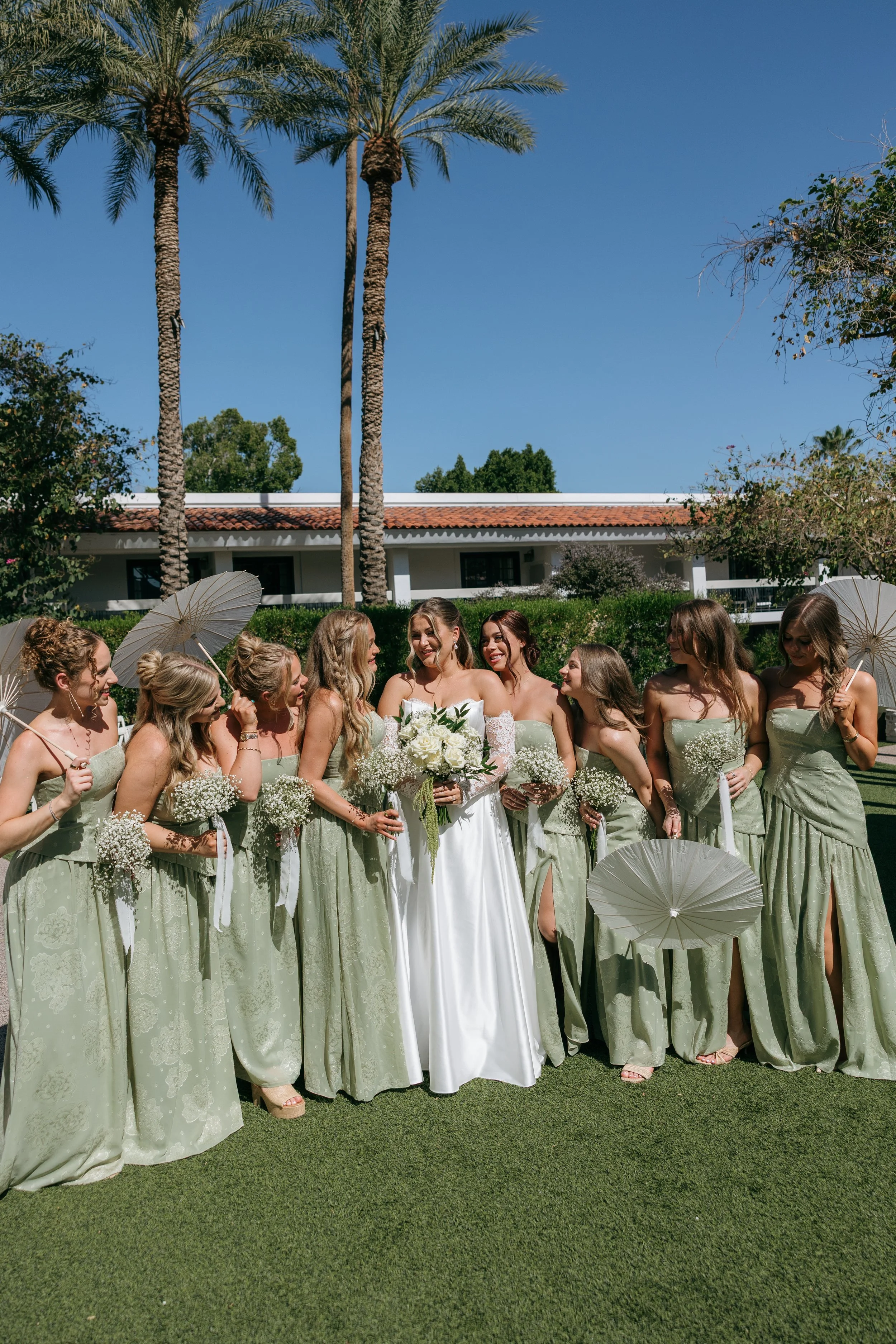 Bridal party gathered for portraits at The Scott Resort & Spa wedding in Scottsdale