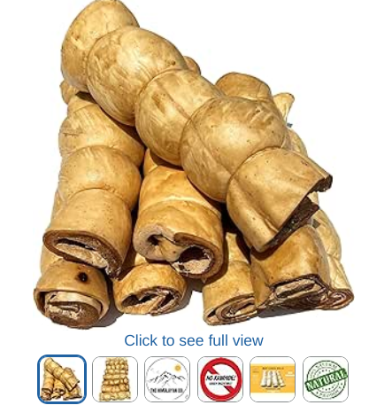 Beef Cheek Rolls For Large Dogs (Peanut Butter 8 pack, 12 inch) 
Long lasting, 100% natural, single ingredient chews your dog will love. Rich in collagen, slow baked and highly digestible. 