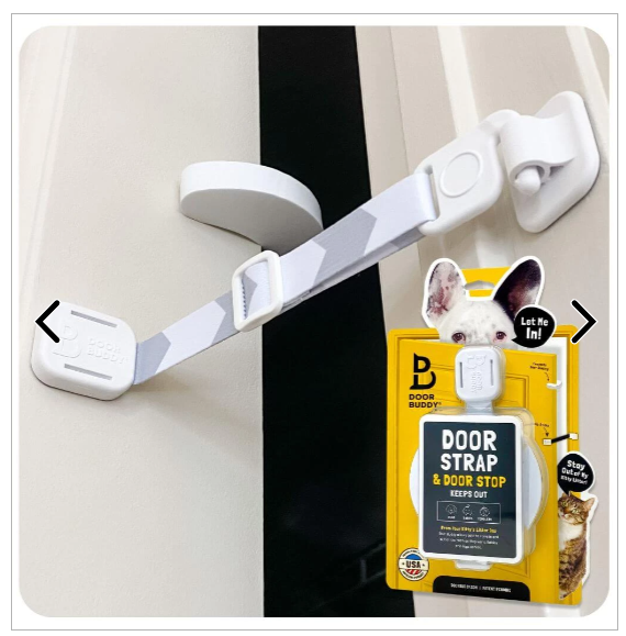 If you'v got a litter box, you've got to get The Door Buddy. 

This easy to install strap allows cats to enter rooms but keeps dogs out. 