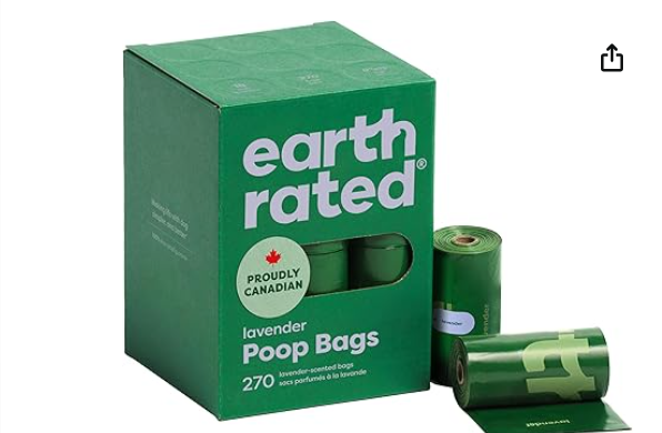 Earth Rated Poop Bags - The only bags I use. Easy to tear, durable and leak proof. 
Made with 65% certified post-consumer recycled plastic, giving a second life to over 5 million pounds of landfill-bound plastic a year.
EARTH RATED is a certified B c
