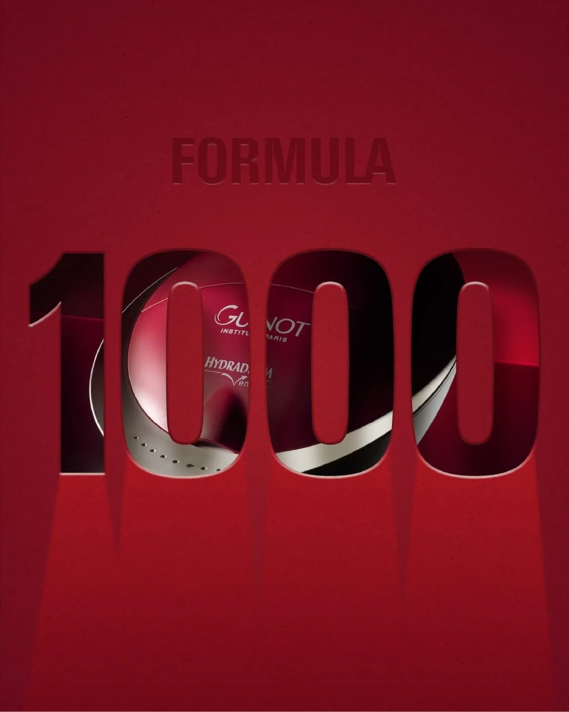 A red box with cut-out numbers '1000' showing a supplement bottle inside the number '0'. The words 'Formula 1000' are at the top of the box.