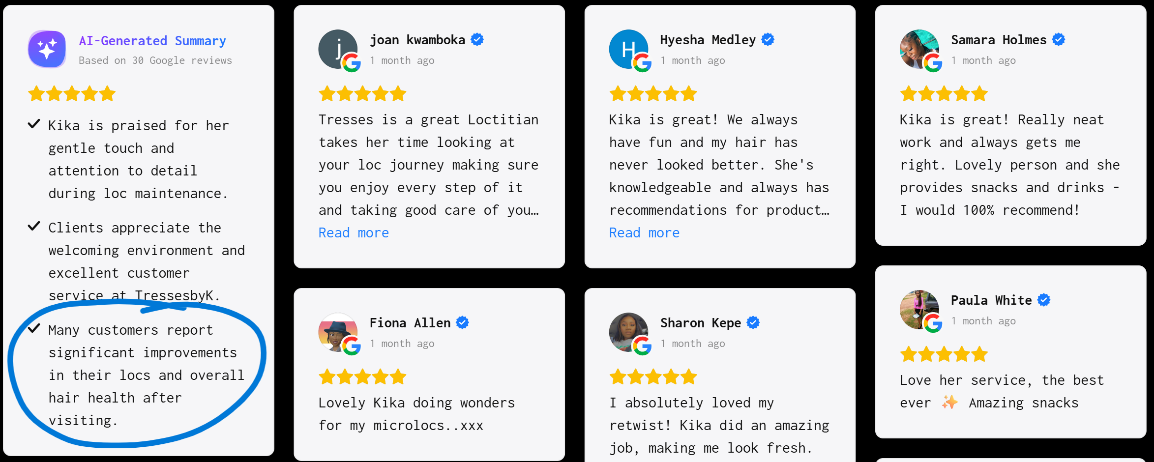 image of google review by clients for tressesbyk