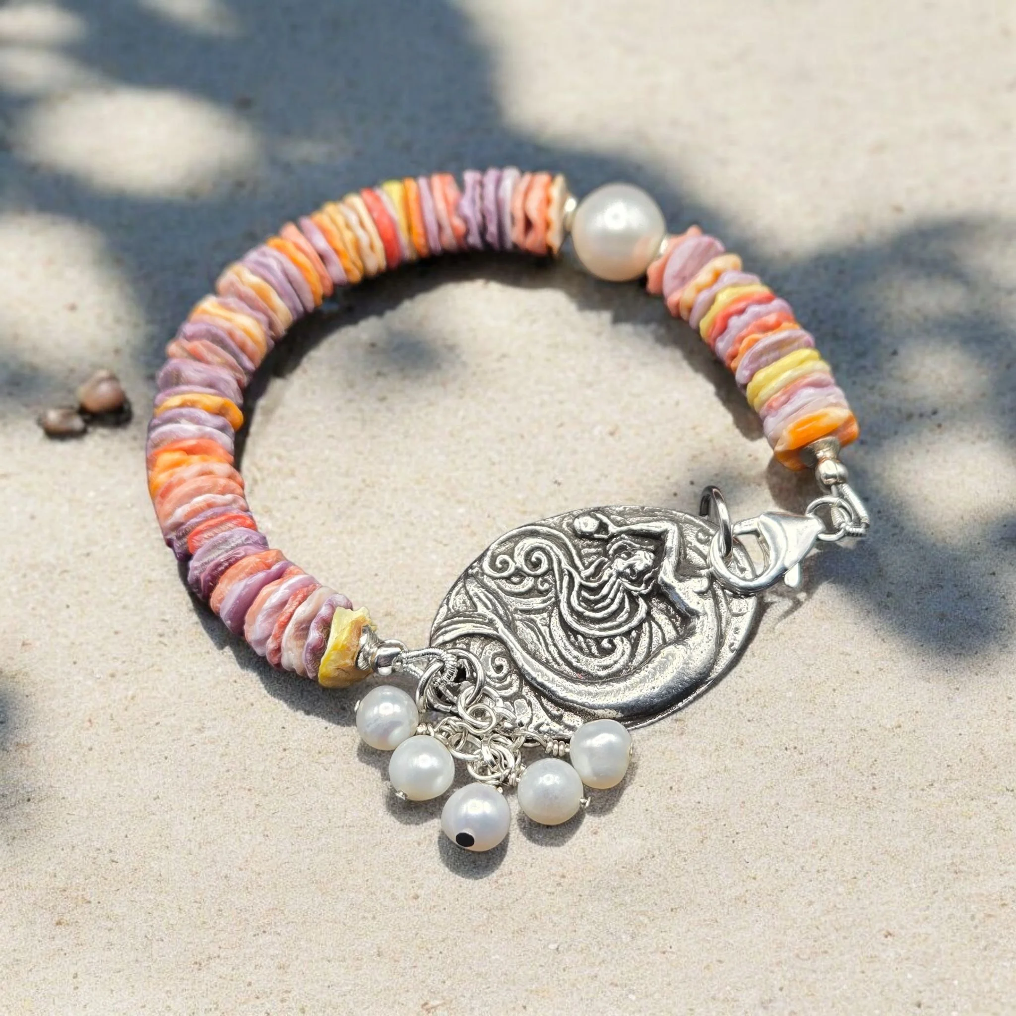 Ocean Spell Bracelet — Pectin Shell, Freshwater Pearl & Artisan Pewter