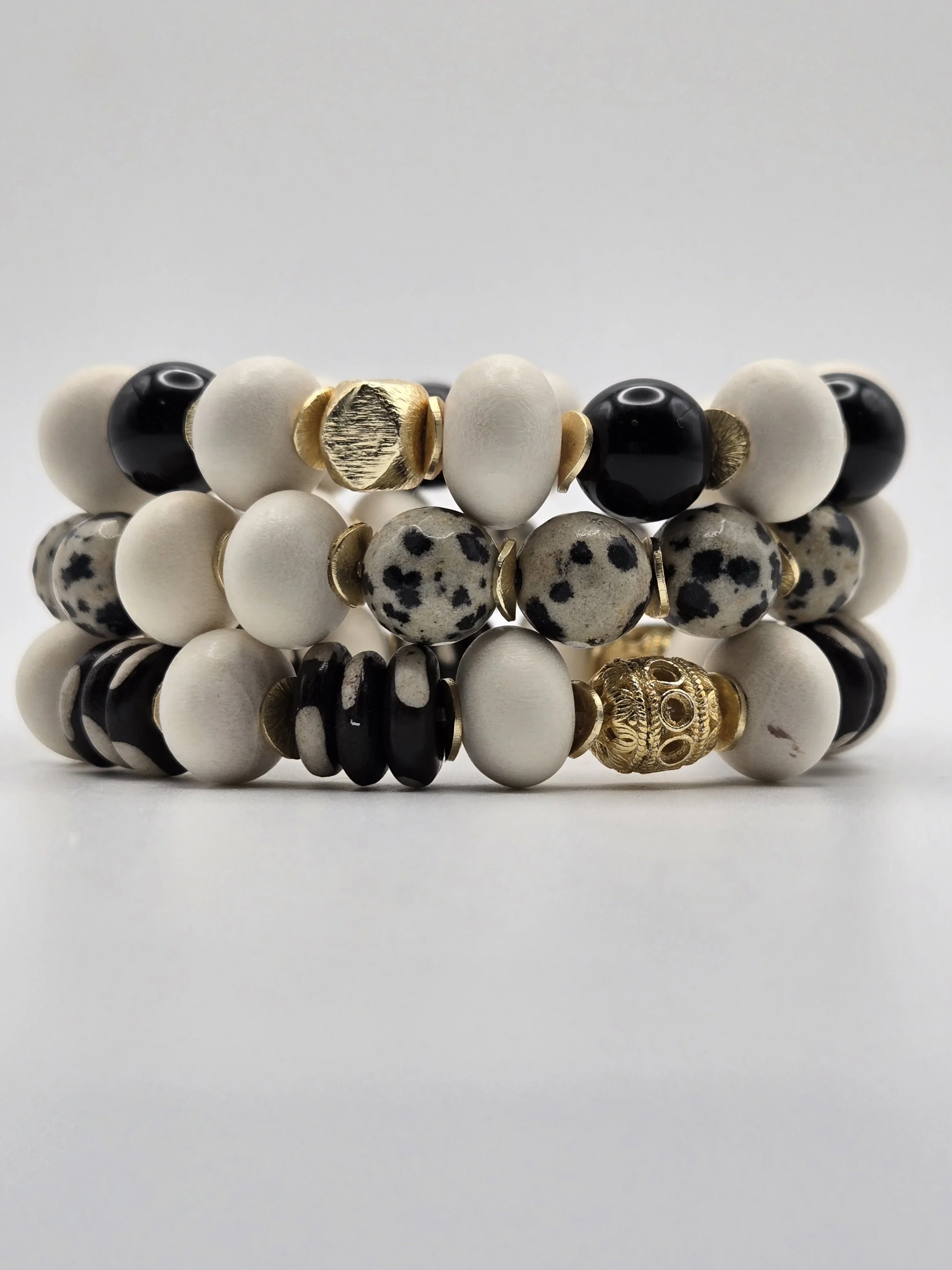 Effortless Stack- Dalmation Jasper, Obsidian & Wood
