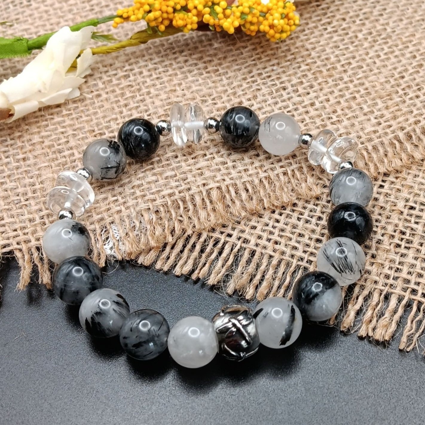 Tourmalated & Clear Quartz Bracelet