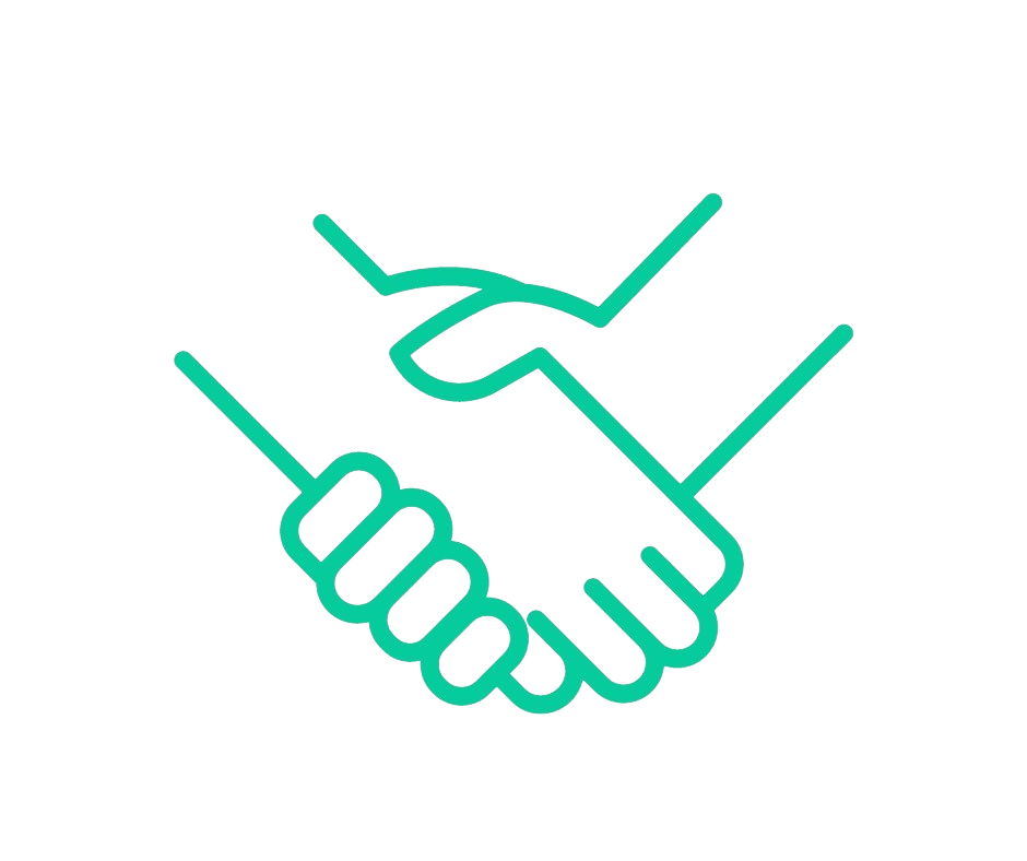 A line drawing of two hands shaking, symbolizing agreement or partnership.